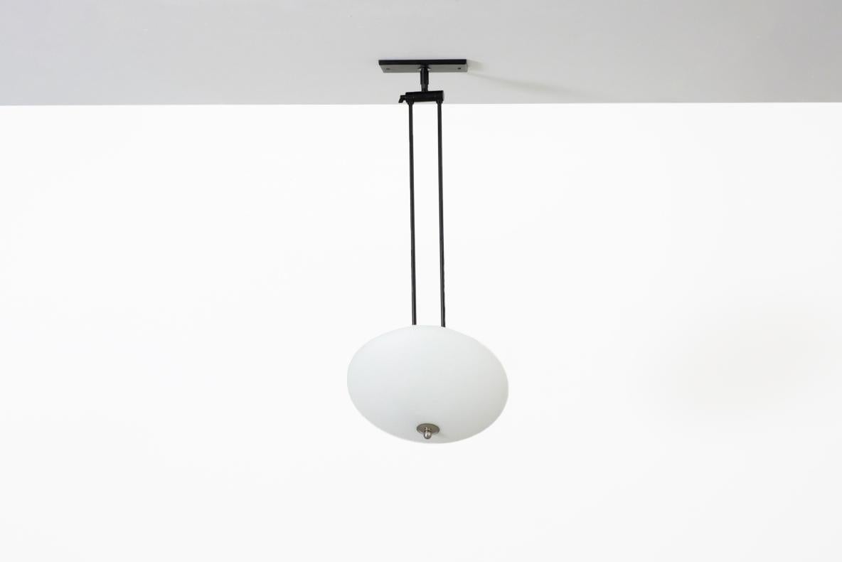 Stilnovo Inspired Ceiling Light with Articulating Arm & Frosted Glass Disc Shade For Sale 1