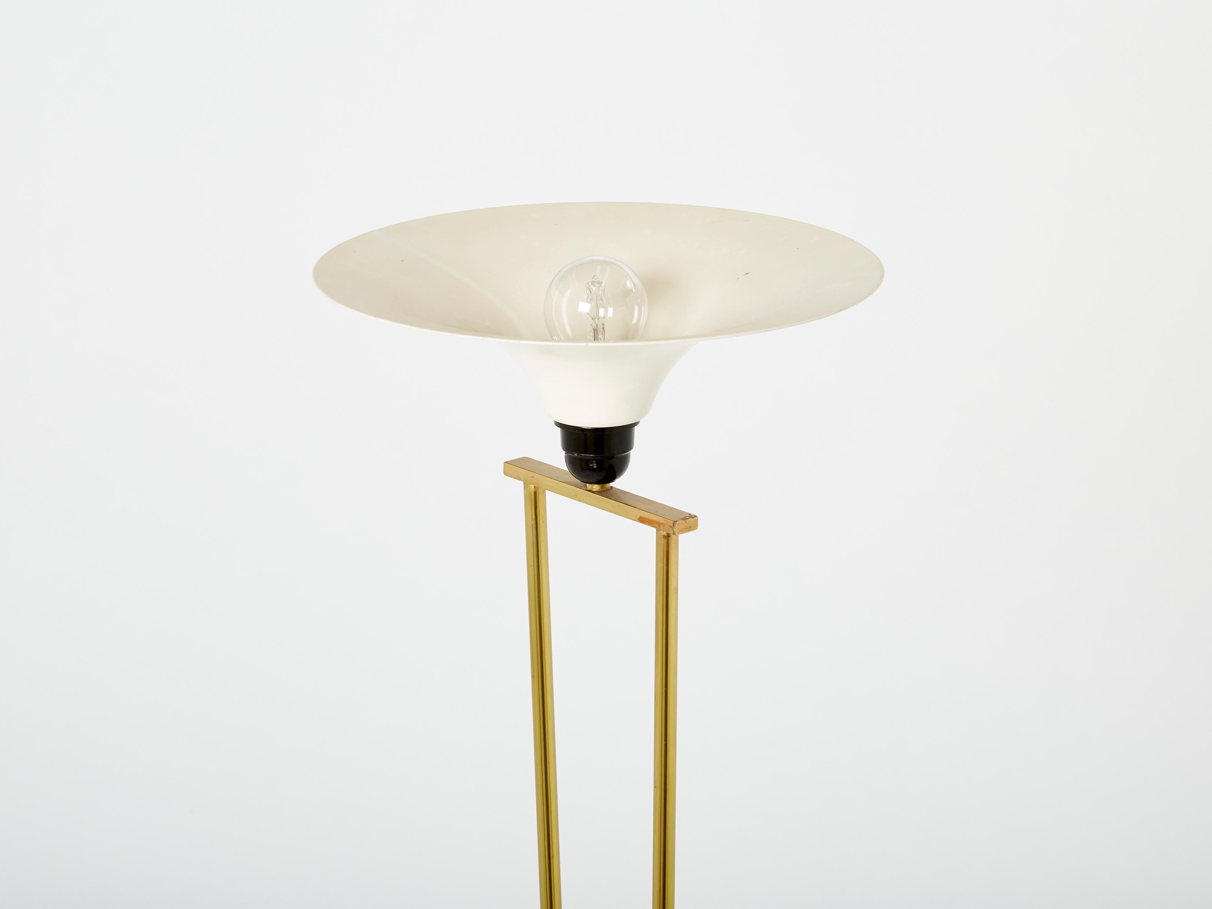 Italian Brass and Opaline Floor Lamp Marble Base, 1960s For Sale 1