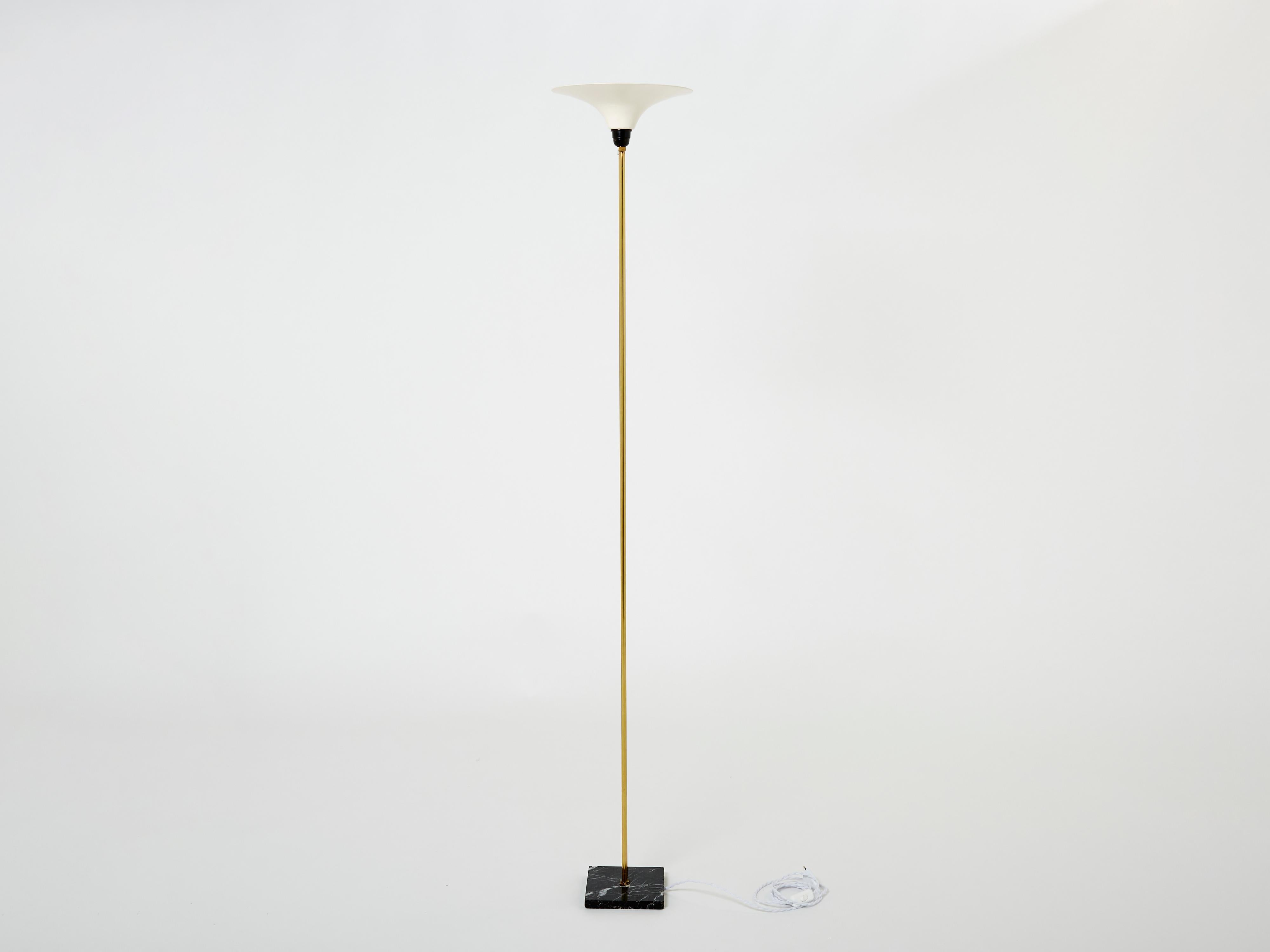 Italian Brass and Opaline Floor Lamp Marble Base, 1960s For Sale 3