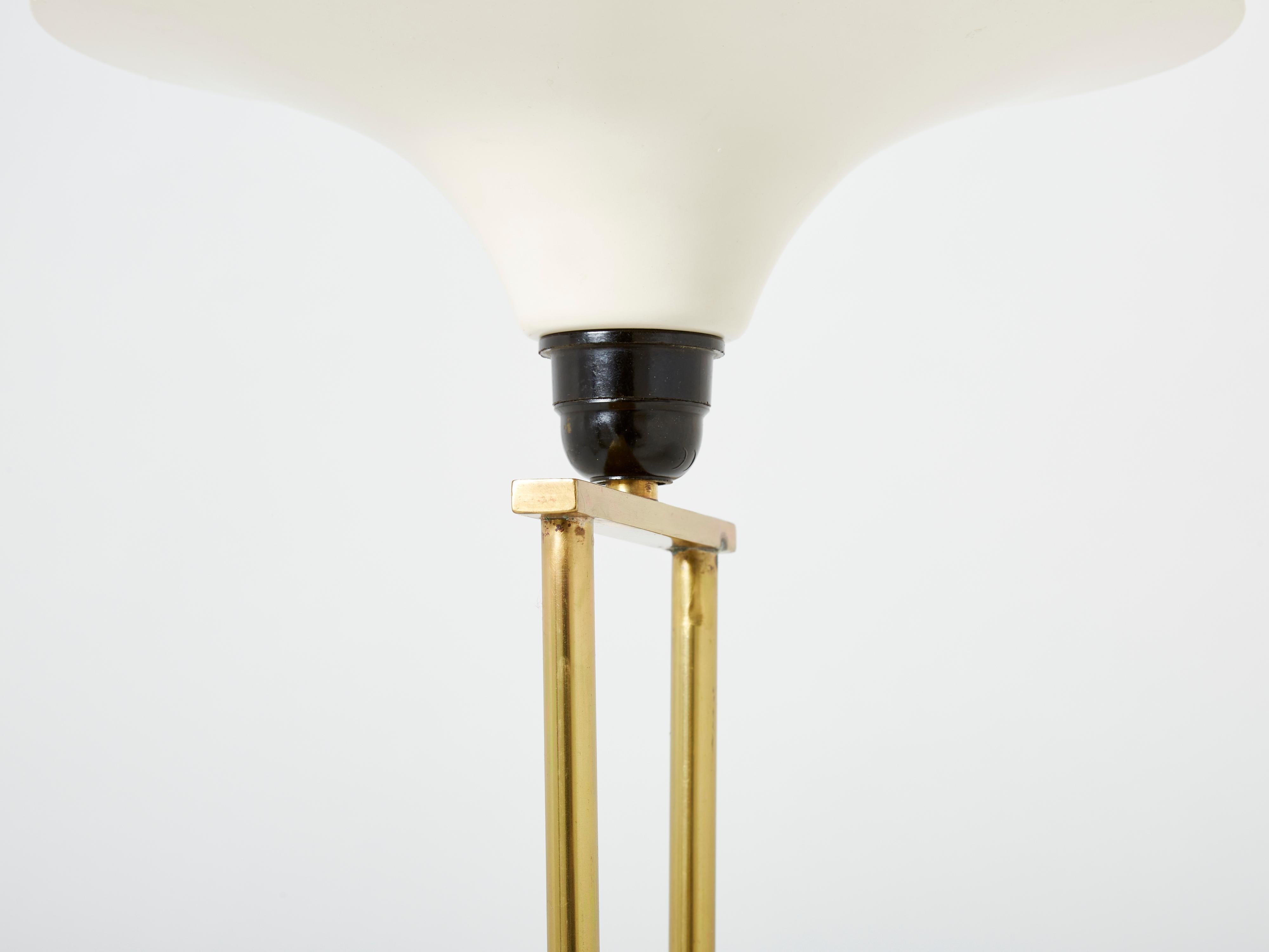 Italian Brass and Opaline Floor Lamp Marble Base, 1960s For Sale 4