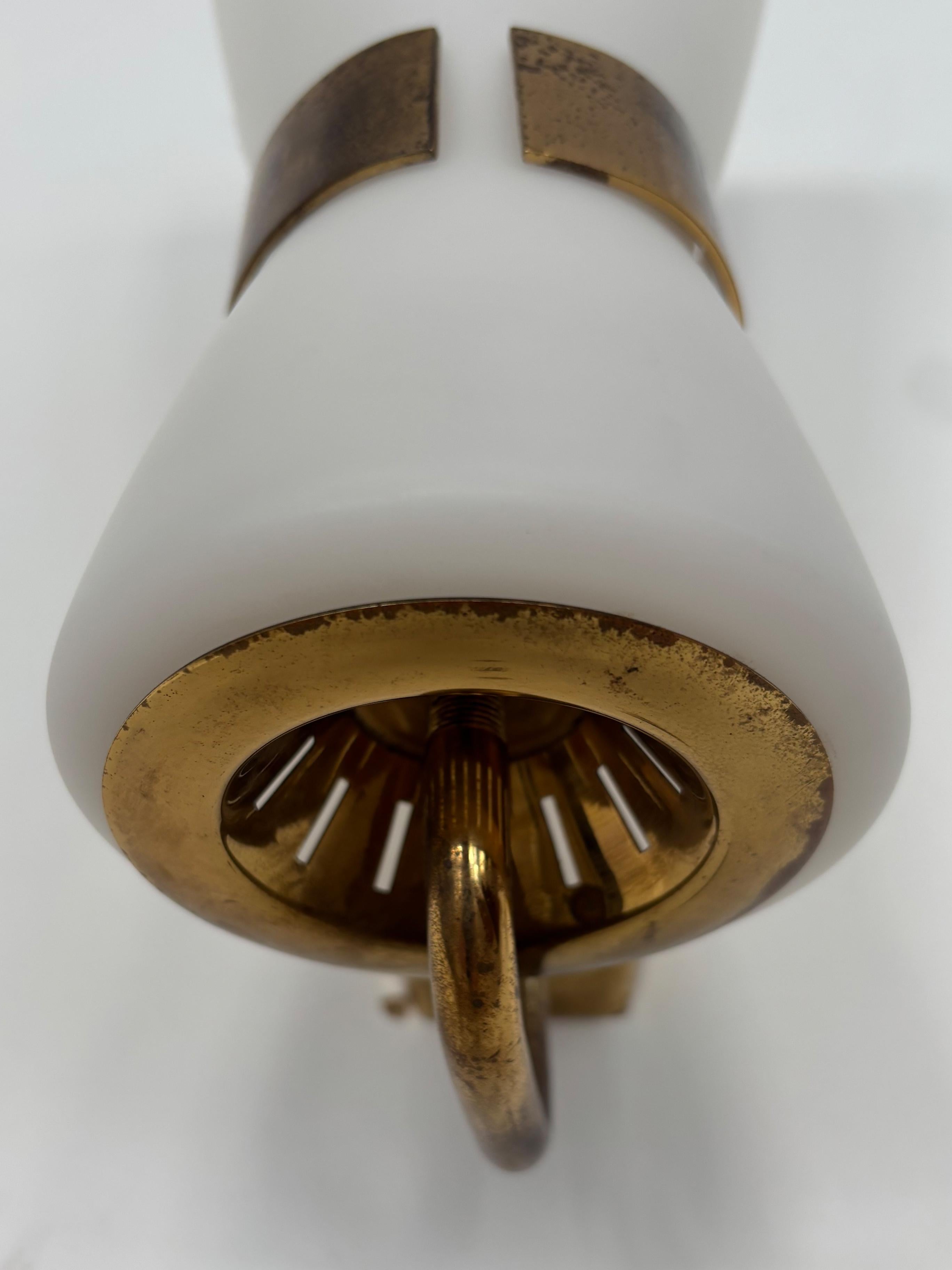 Stilnovo Italian Brass Glass Midcentury Sconces Wall Lights 1950s For Sale 5