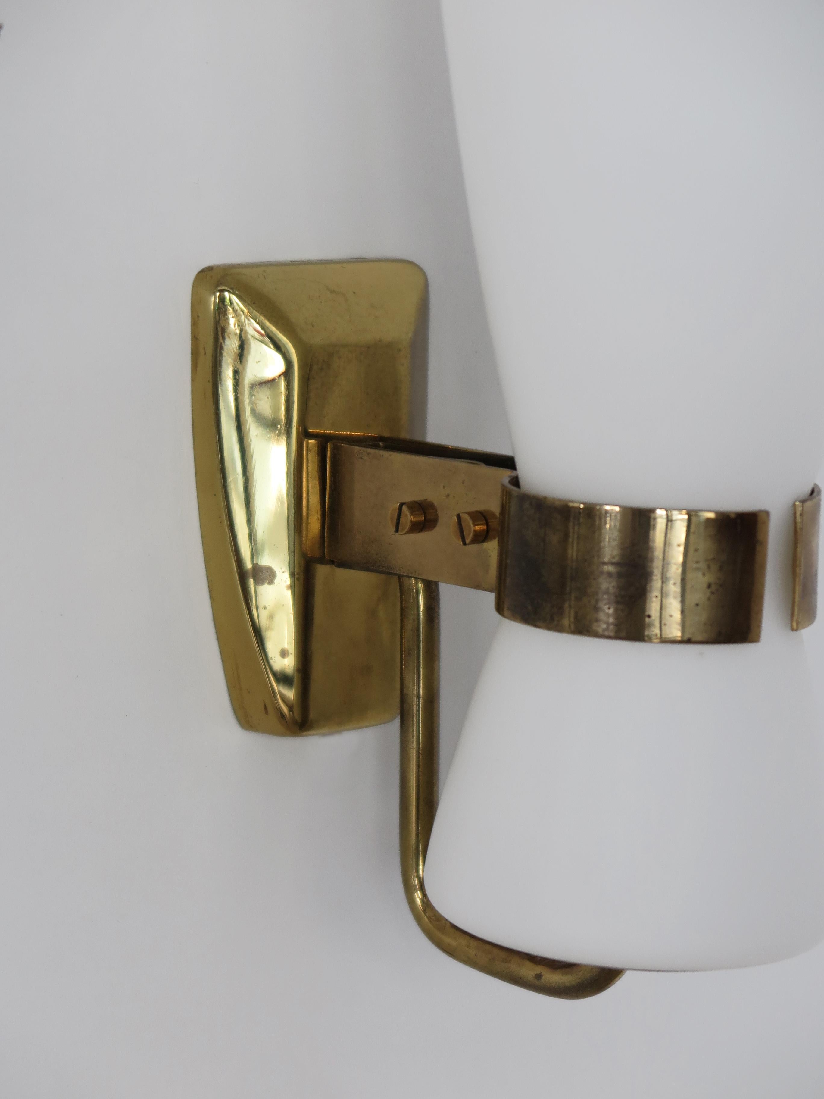 Stilnovo Italian Brass Glass Midcentury Sconces Wall Lights 1950s For Sale 7