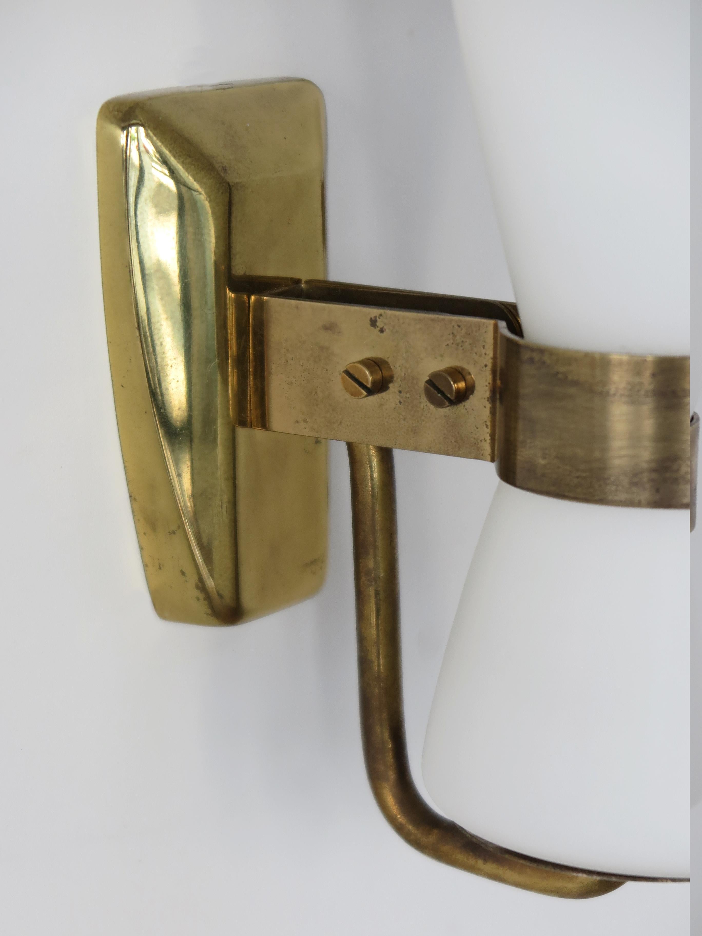Stilnovo Italian Brass Glass Midcentury Sconces Wall Lights 1950s For Sale 8