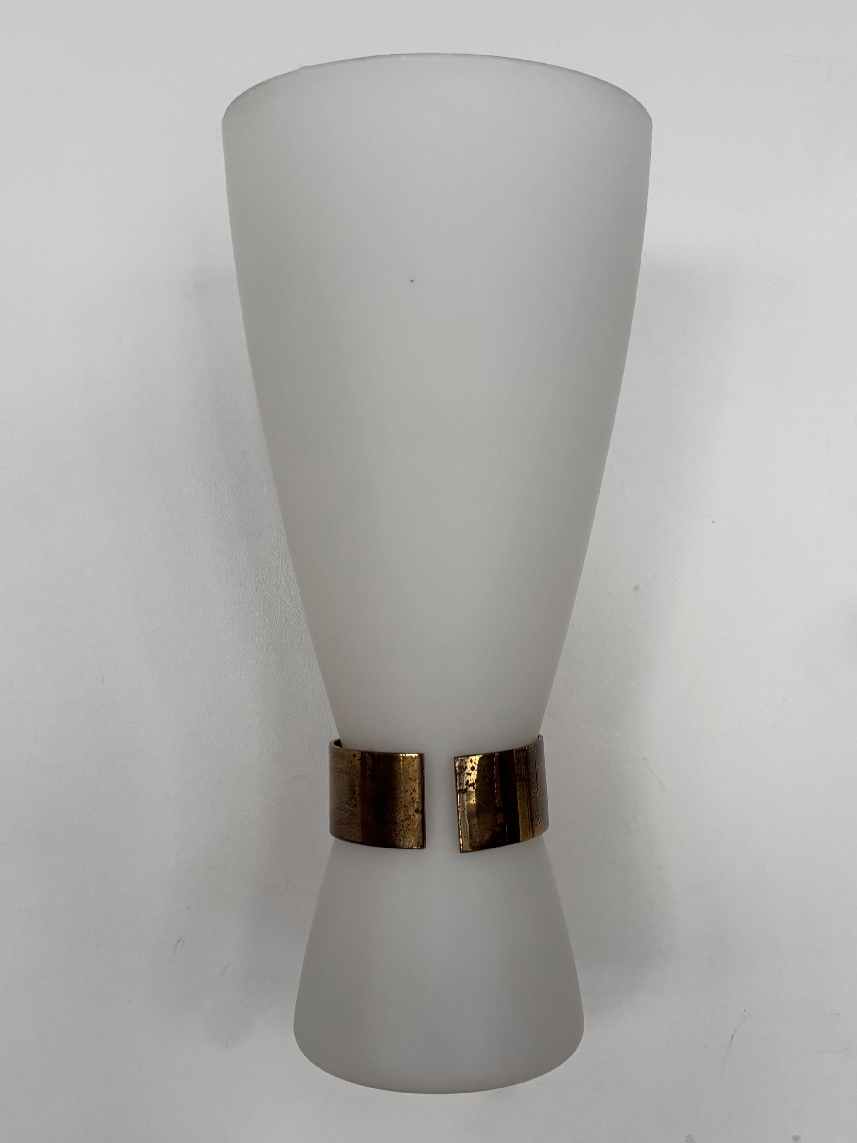 Stilnovo Italian Brass Glass Midcentury Sconces Wall Lights 1950s For Sale 1