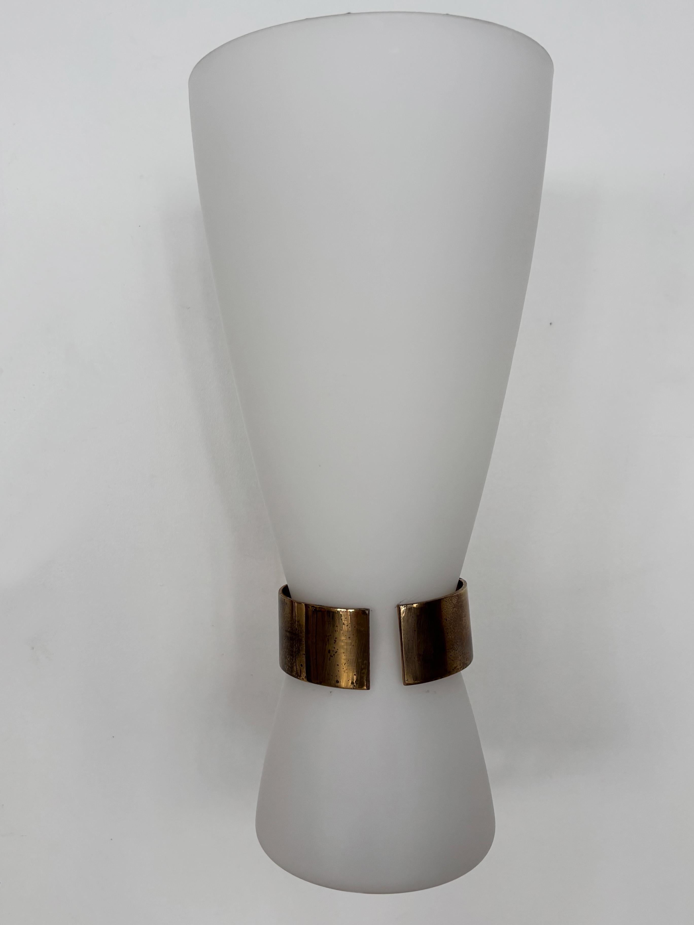 Stilnovo Italian Brass Glass Midcentury Sconces Wall Lights 1950s For Sale 2
