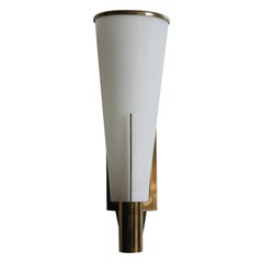 Stilnovo Italian Brass Glass Sconce Wall Lamp, 1950s