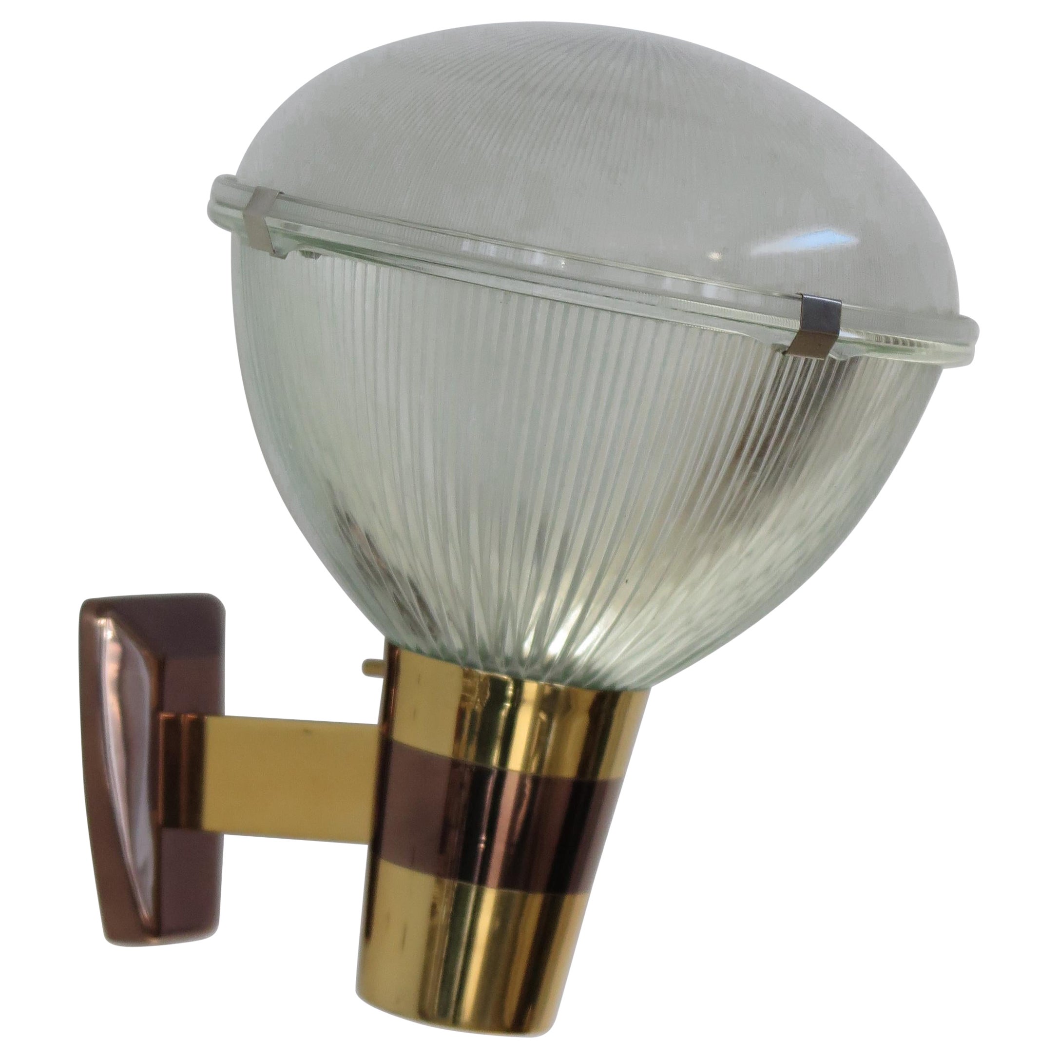 Stilnovo Italian Brass Glass Sconce Wall Light , 1960s