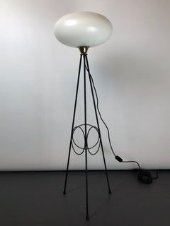 Stilnovo, Italian Brass, Lacquer and Triplex Opaline Glass Tripod Lamp 50s