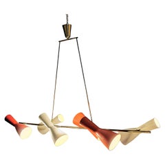 Stilnovo Italian Chandelier 1950s in Brass and Aluminum Enameled Red and Cream Vintage Stilnovo Italian Chandelier 1950s in Brass and Aluminum Enameled Red and Cream