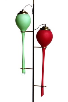 Stilnovo Italian Design 1950s Midcentury Red Green Glass Floor Lamp