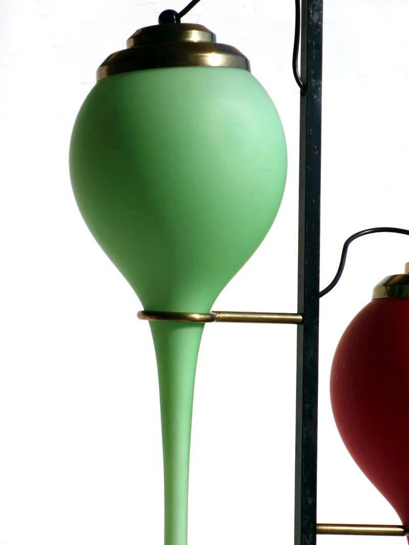 Mid-Century Modern Stilnovo Italian Design 1950s Midcentury Red Green Glass Floor Lamp For Sale