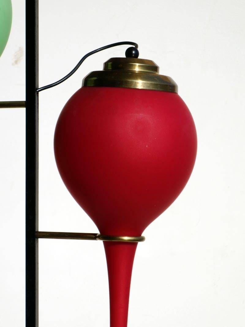 Mid-Century Modern Stilnovo Italian Design 1950s Midcentury Red Green Glass Floor Lamp For Sale