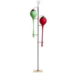 Stilnovo Italian Design 1950s Midcentury Red Green Glass Floor Lamp