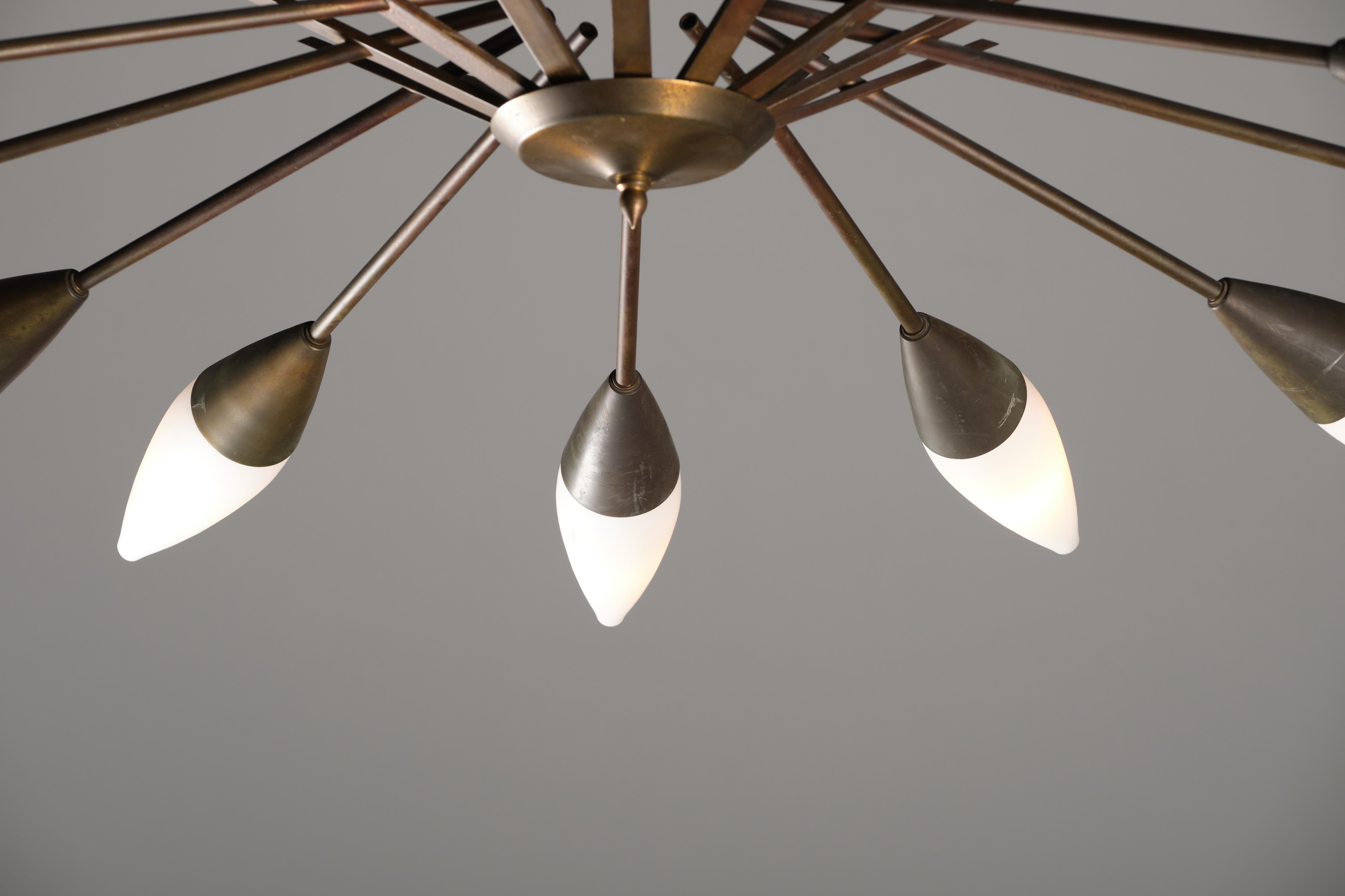 Stilnovo, Italian design - Metal and glass suspension lamp with 12 light - 1960s 4