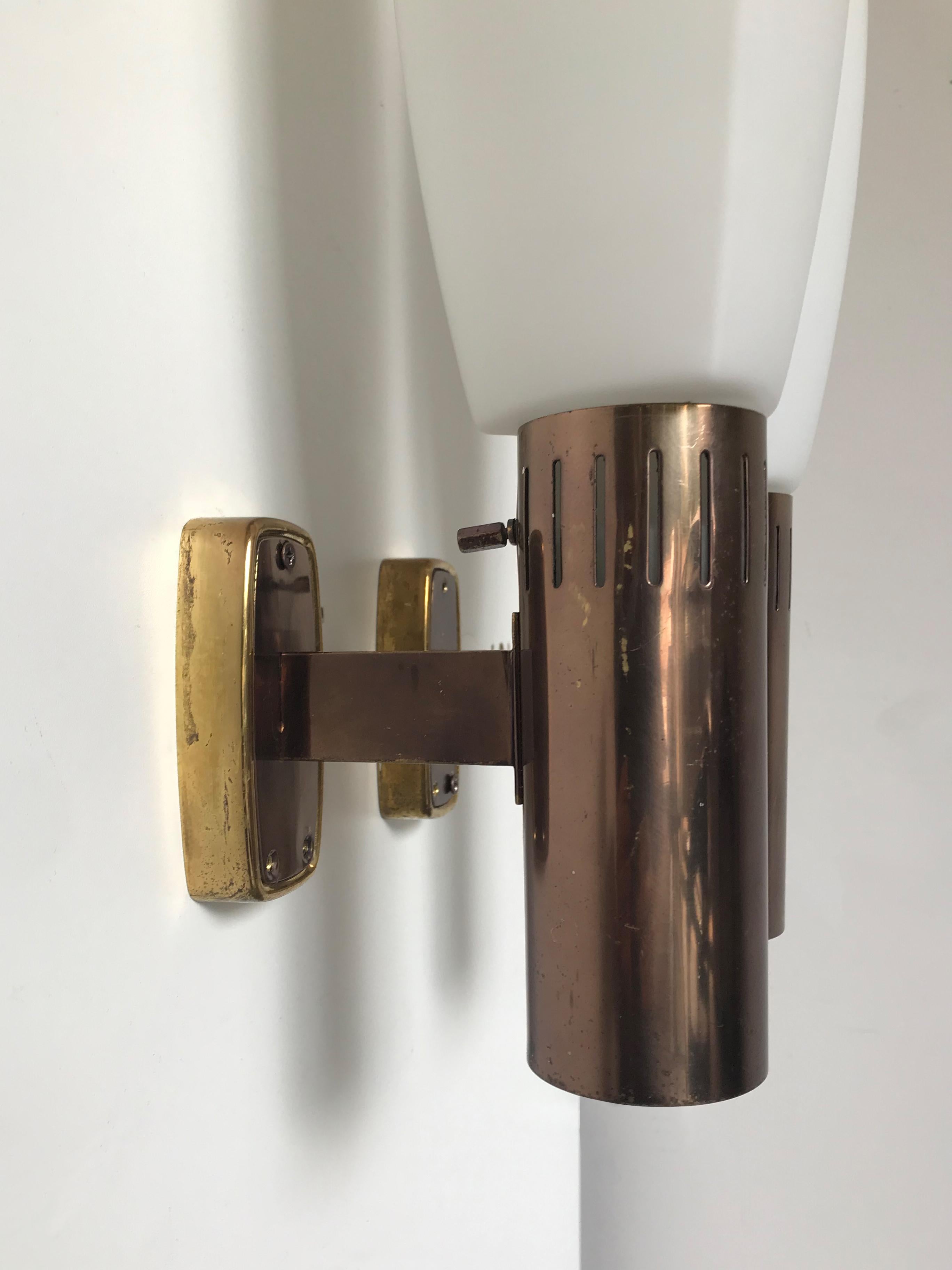 Stilnovo Italian Glass Brass Mid-Century Modern Design Sconces Wall Lamps, 1960s 1