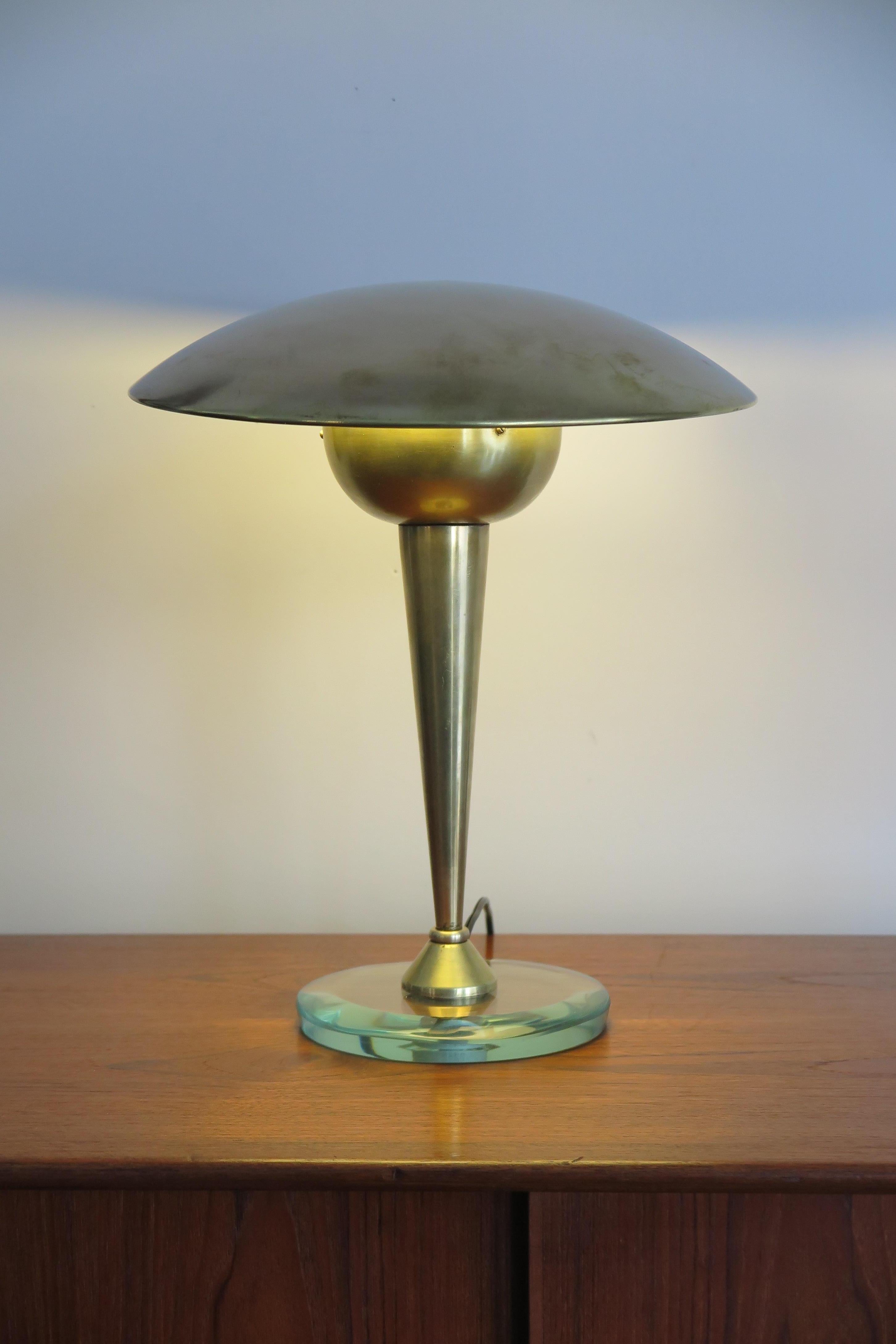Mid-20th Century Stilnovo Italian Mid-Century Modern Brass and Glass Table Lamp, 1950s