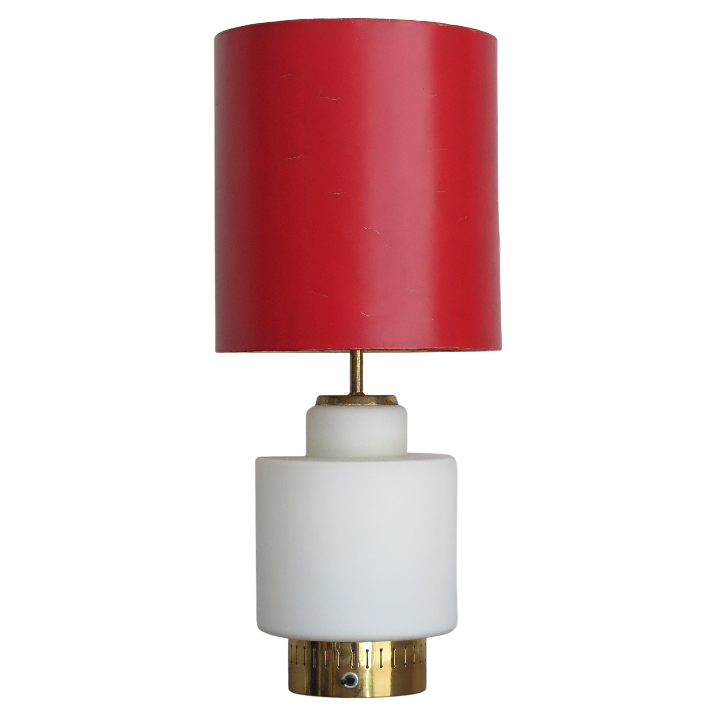 Stilnovo Italian Mid-Century Modern Design Red Glass Brass Table Lamp, 1950s For Sale