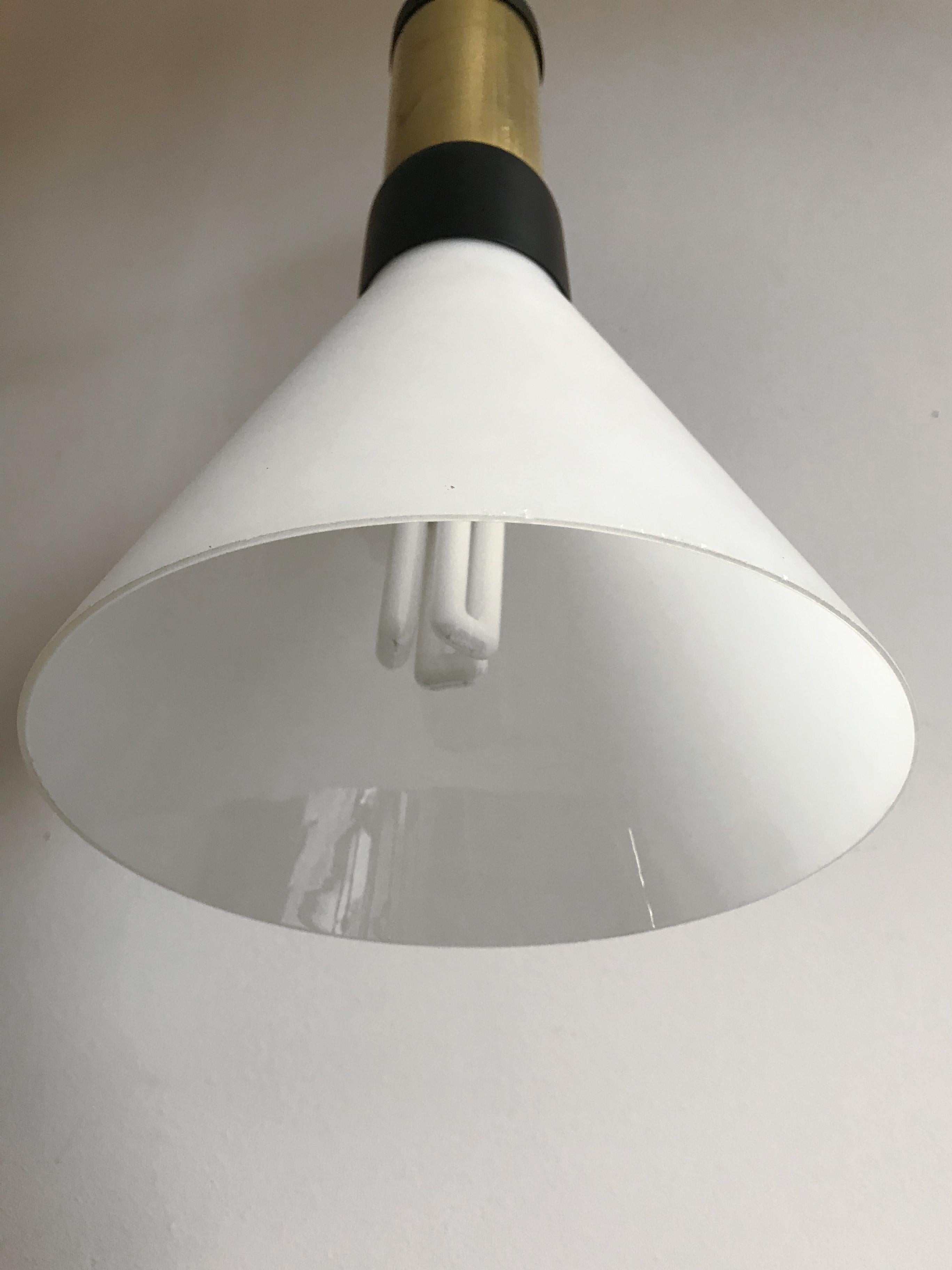 Stilnovo Italian Mid-Century Modern White Glass Brass Pendant Lamp, 1950s 5
