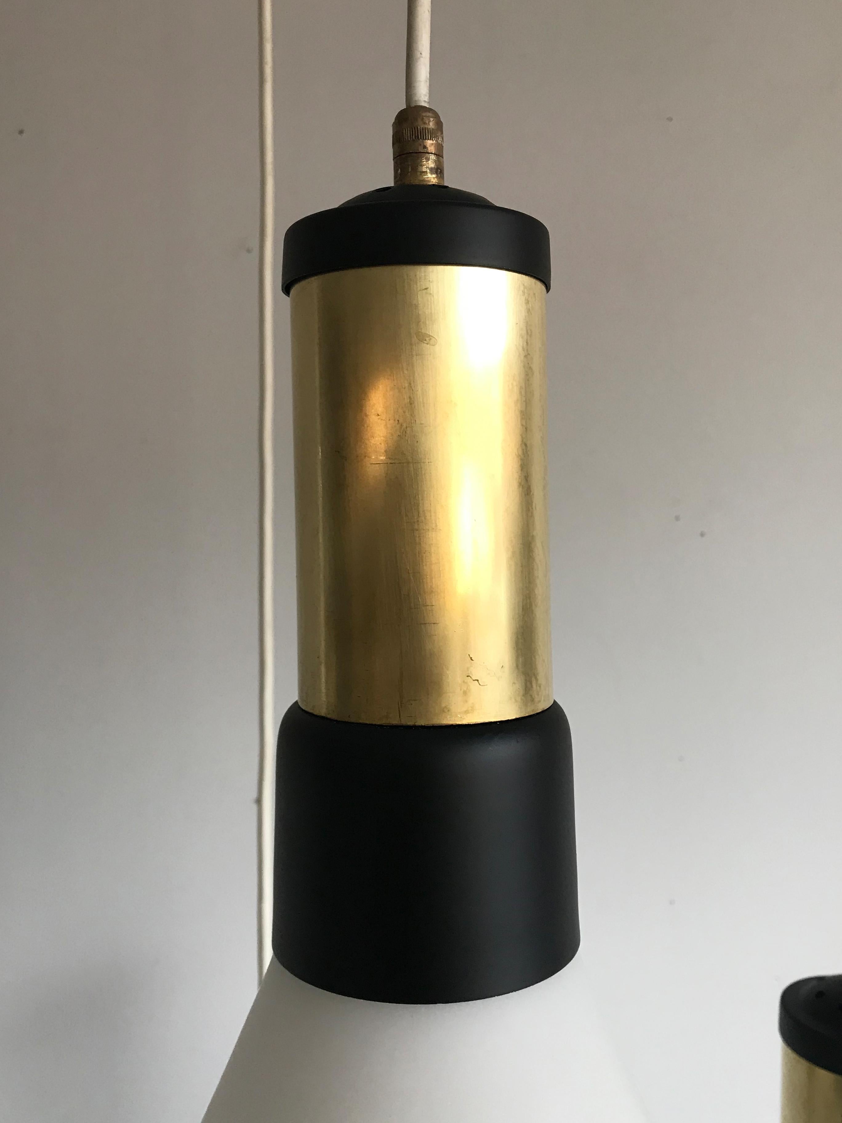 Stilnovo Italian Mid-Century Modern White Glass Brass Pendant Lamp, 1950s 2