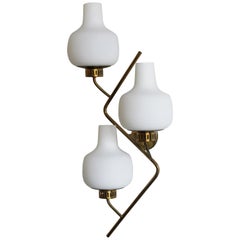 Stilnovo Italian Midcentury Big Brass Sconces Wall Lamp:: 1950s