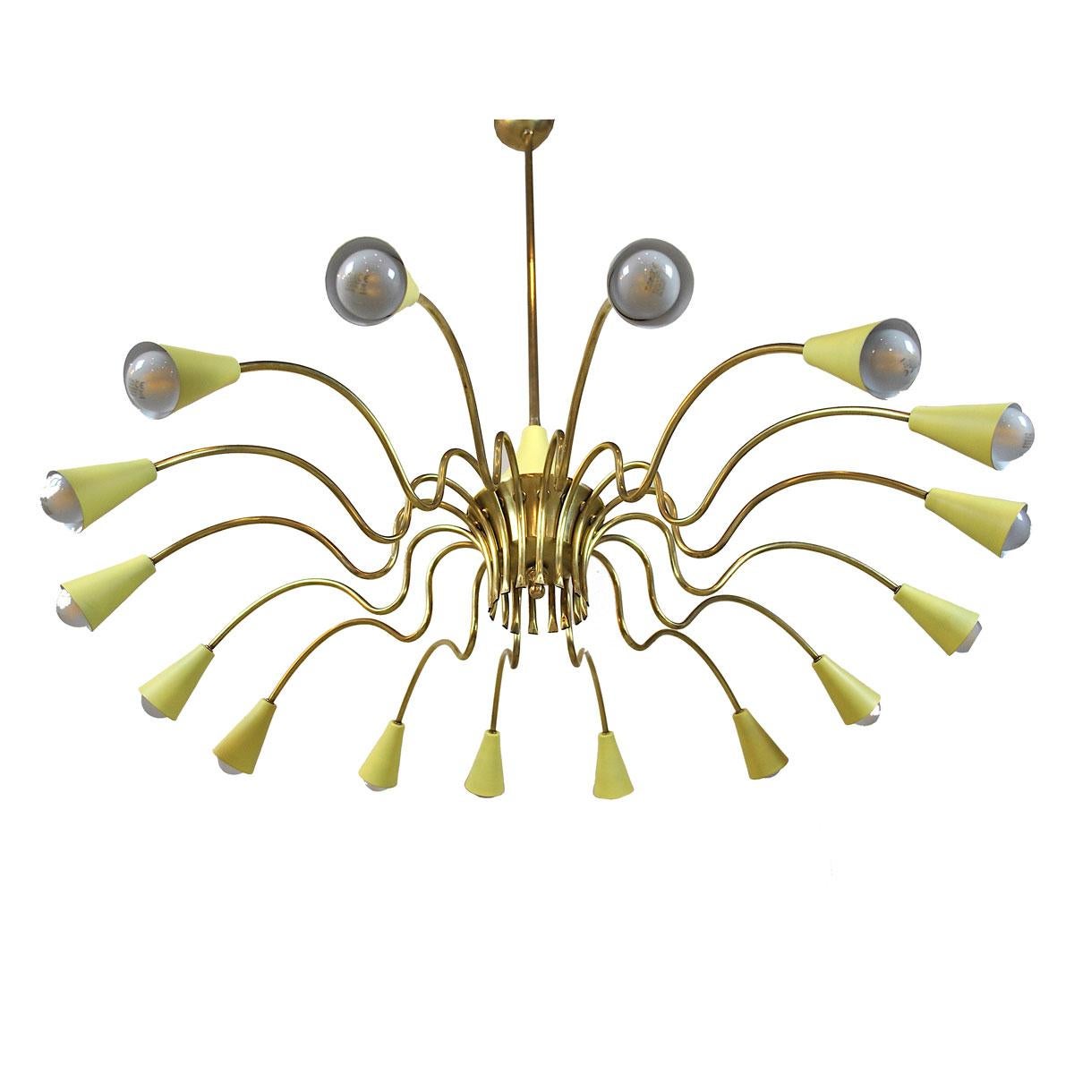 A beautiful suspension chandelier from 1950s by Stilnovo.
Stilnovo was founded in Milan by Bruno Gatta, whose father, Dino, had previously worked alongside Camillo Olivetti - with whom he graduated in Turin - on the creation of CGS in Ivrea. The