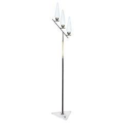 Used Stilnovo Italian Midcentury Floor Lamp in Brass and Opaline from the 1950s