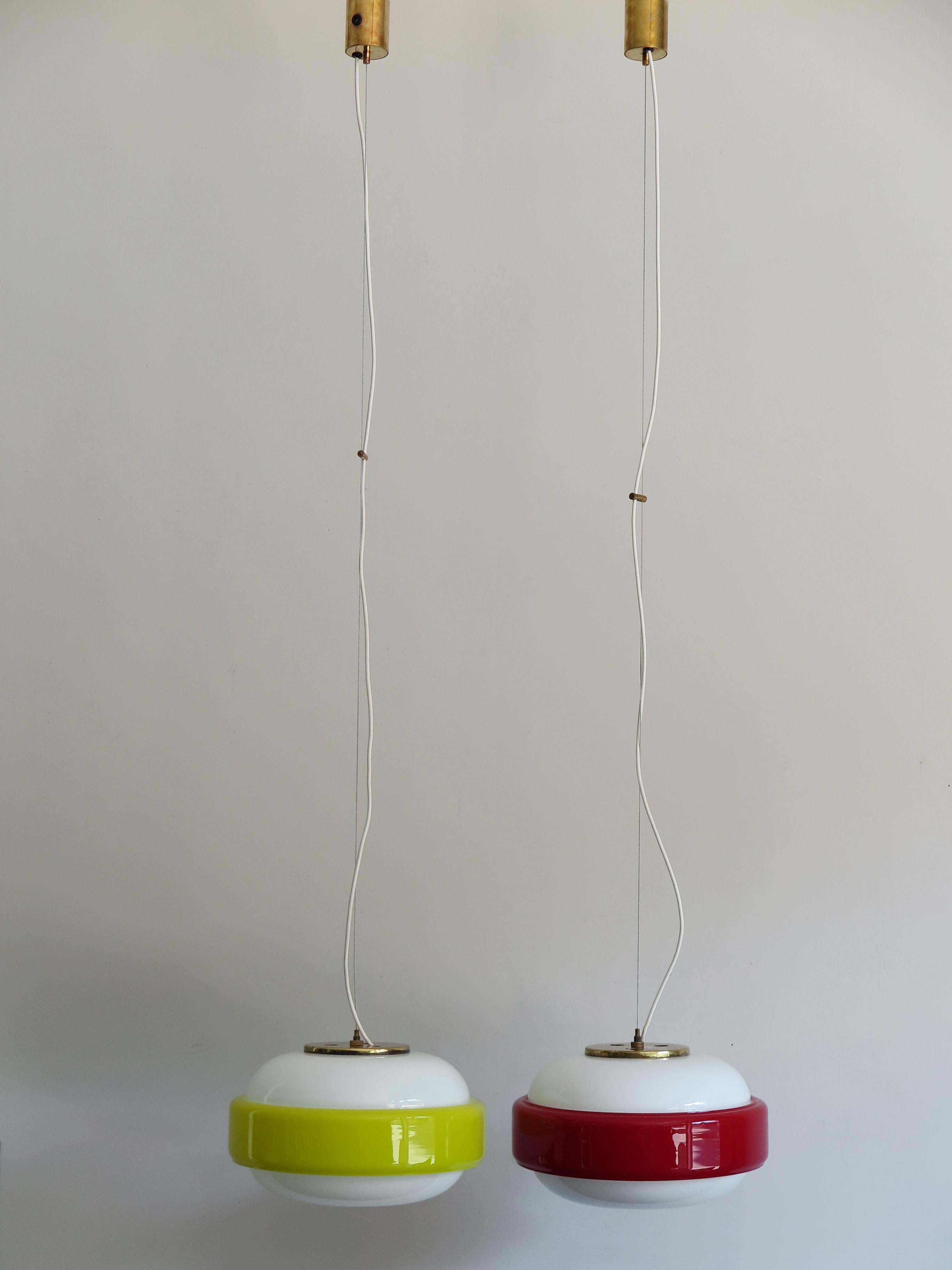 Mid-20th Century Stilnovo Italian Mid-Century Modern Brass and Glass Pendant Lamps, 1960s