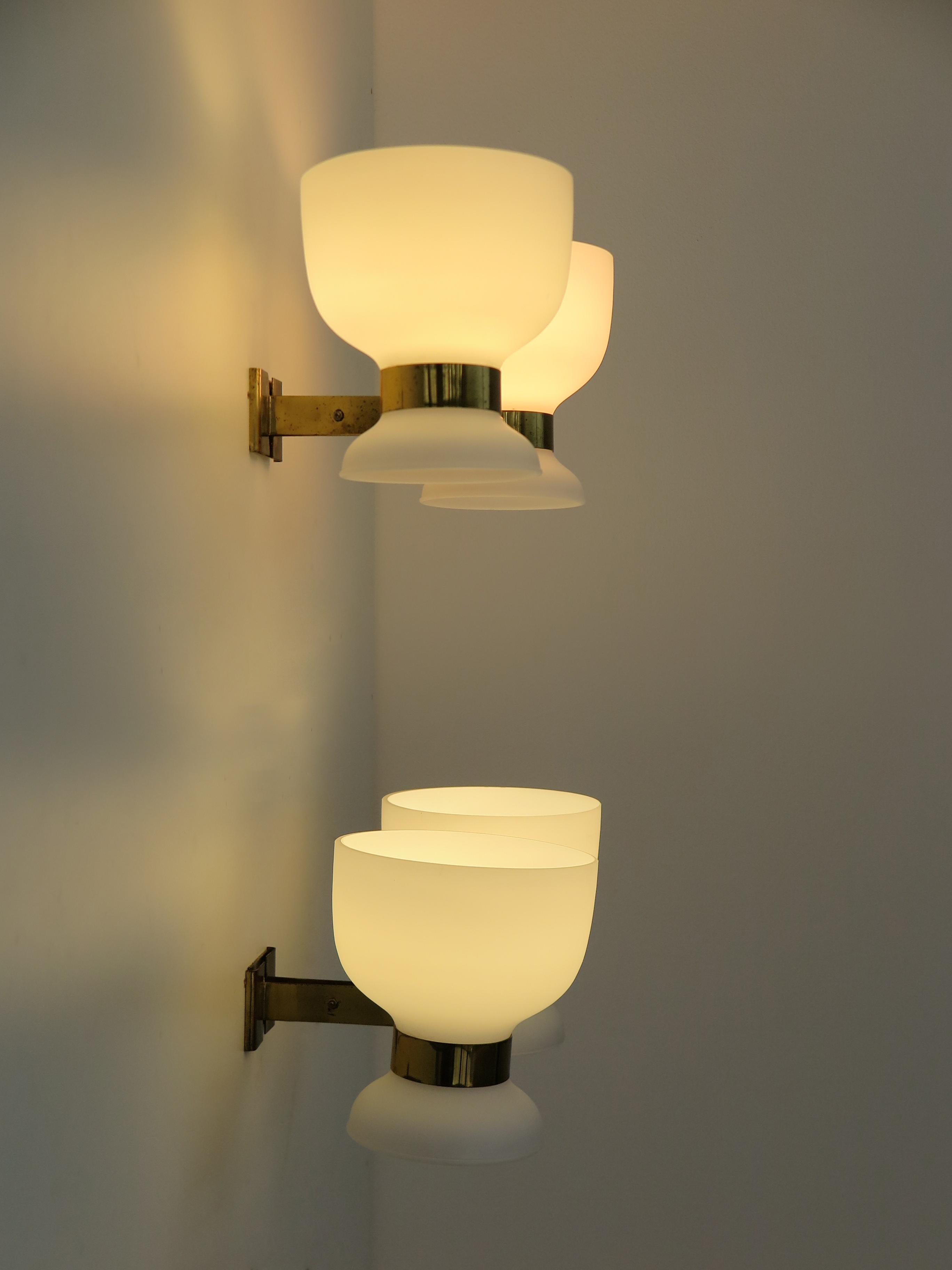 Mid-Century Modern Stilnovo Italian Midcentury Modern Design Brass Glass Sconces Wall Lights 1950s For Sale