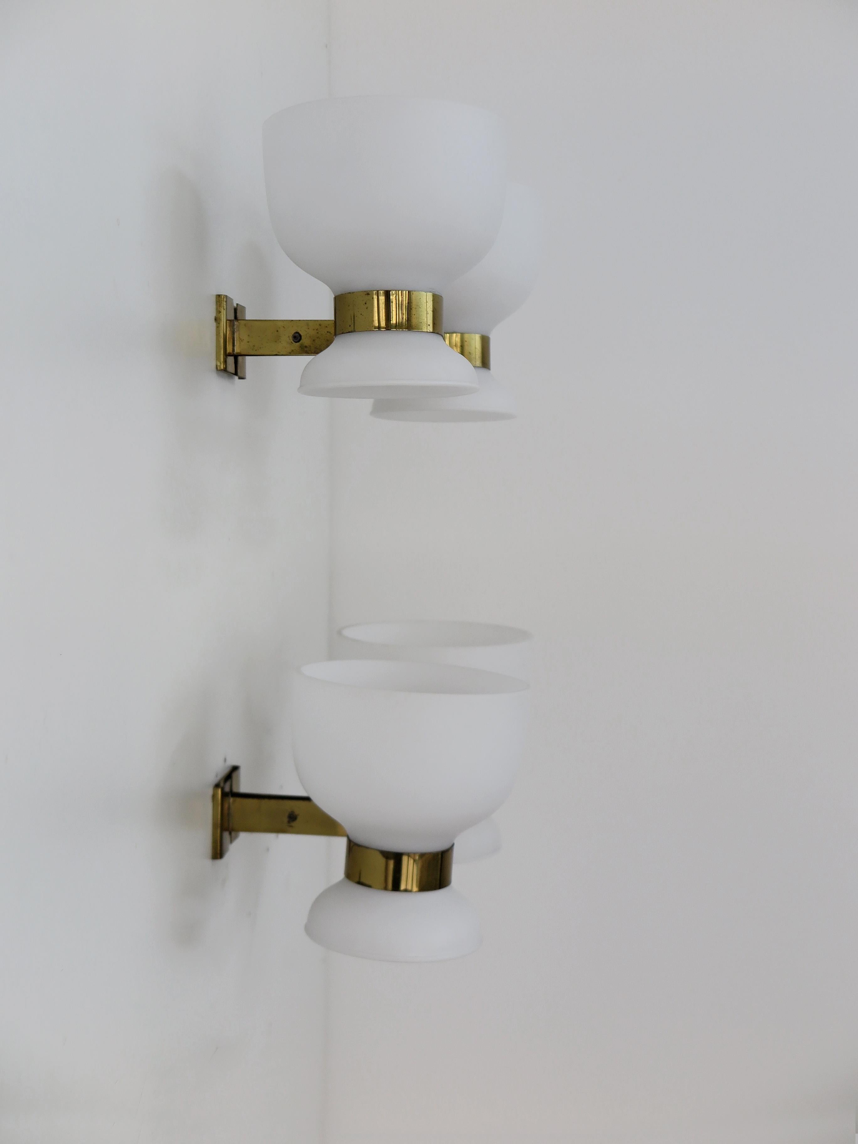 Stilnovo Italian Midcentury Modern Design Brass Glass Sconces Wall Lights 1950s For Sale 1