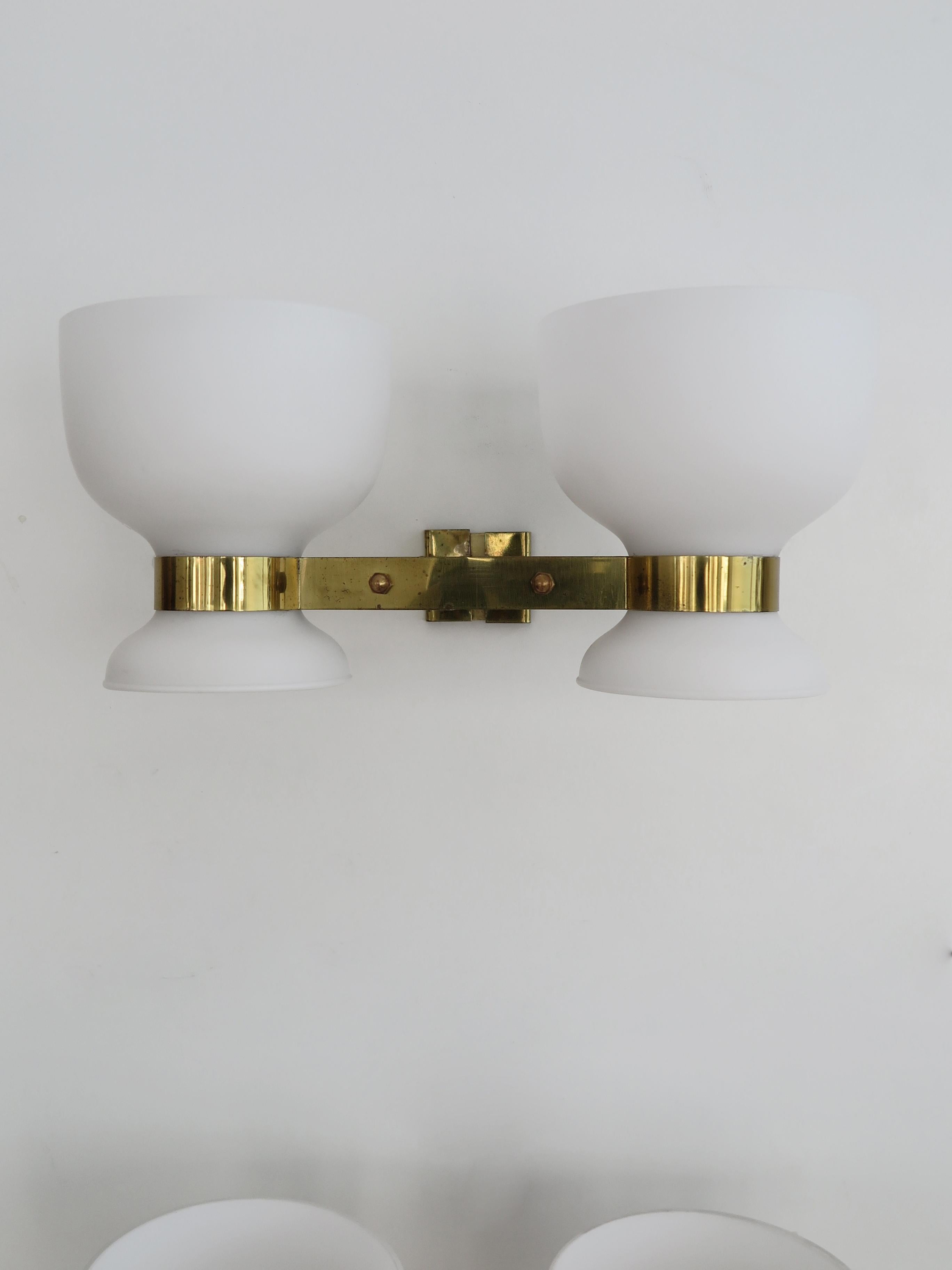 Stilnovo Italian Midcentury Modern Design Brass Glass Sconces Wall Lights 1950s For Sale 4