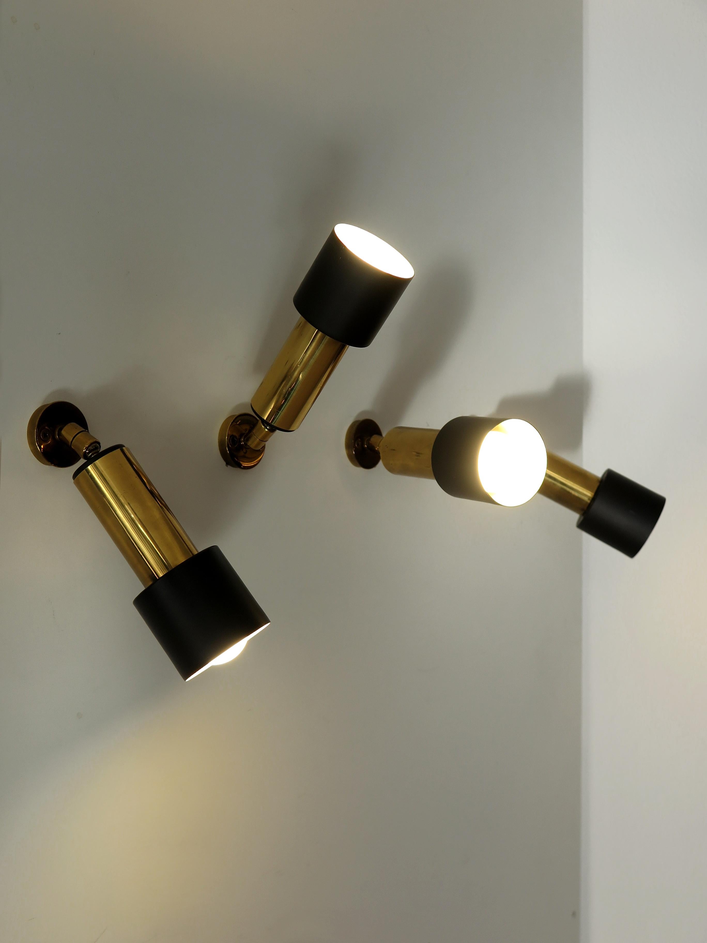 italien Stilnovo Italian Midcentury Modern Design Brass Metal Wall Lights 1960s en vente