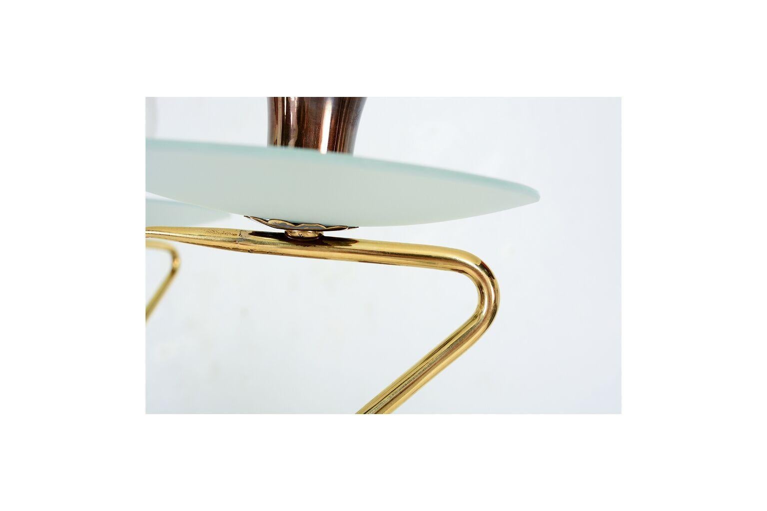 Stilnovo Italian Modern Five-Arm Italian Chandelier Brass and Glass In Good Condition In Chula Vista, CA