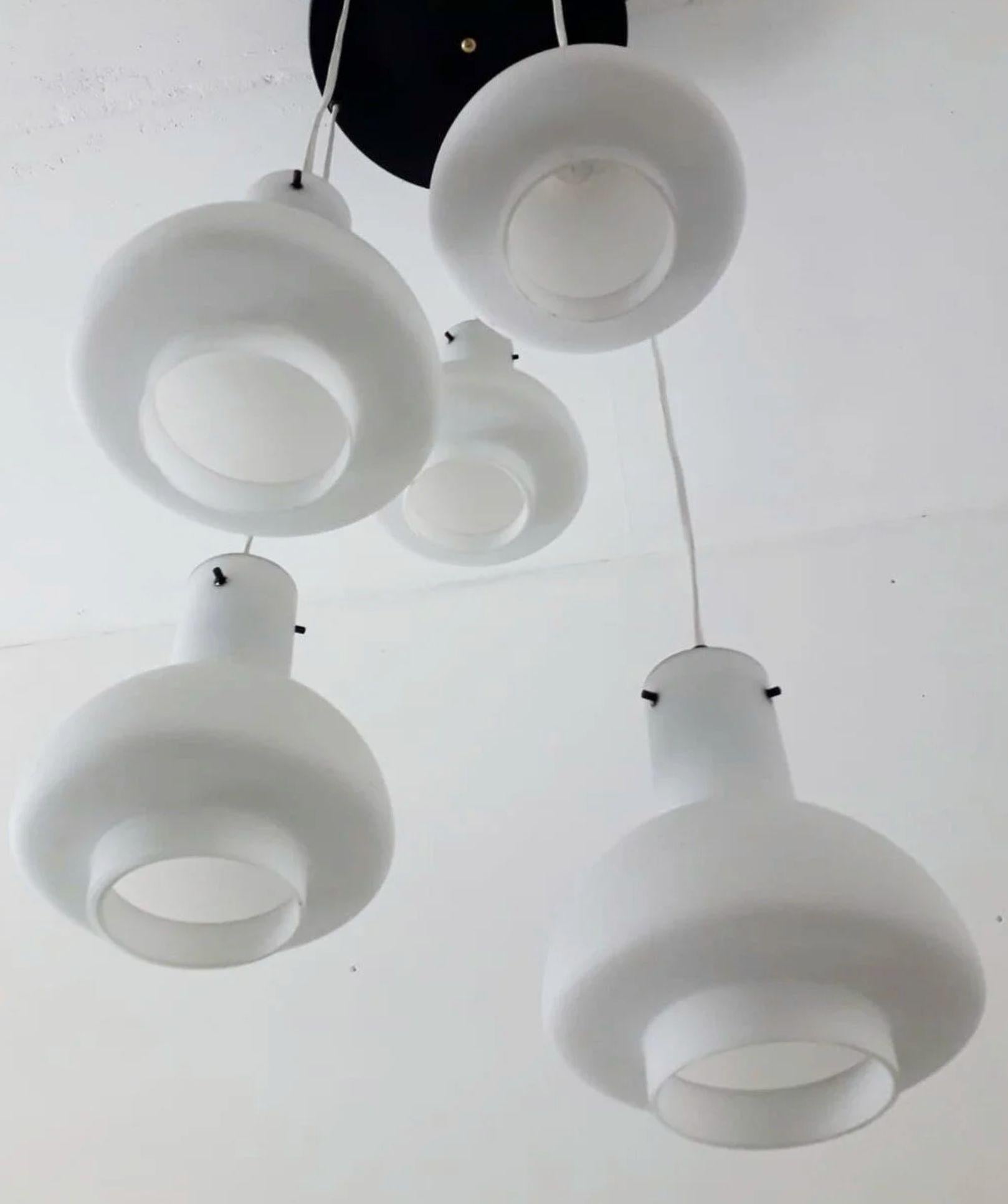 Verre Stilnovo Italian Pendant Flush Mount, 5 Lights, Adjustable, 1960's. en vente