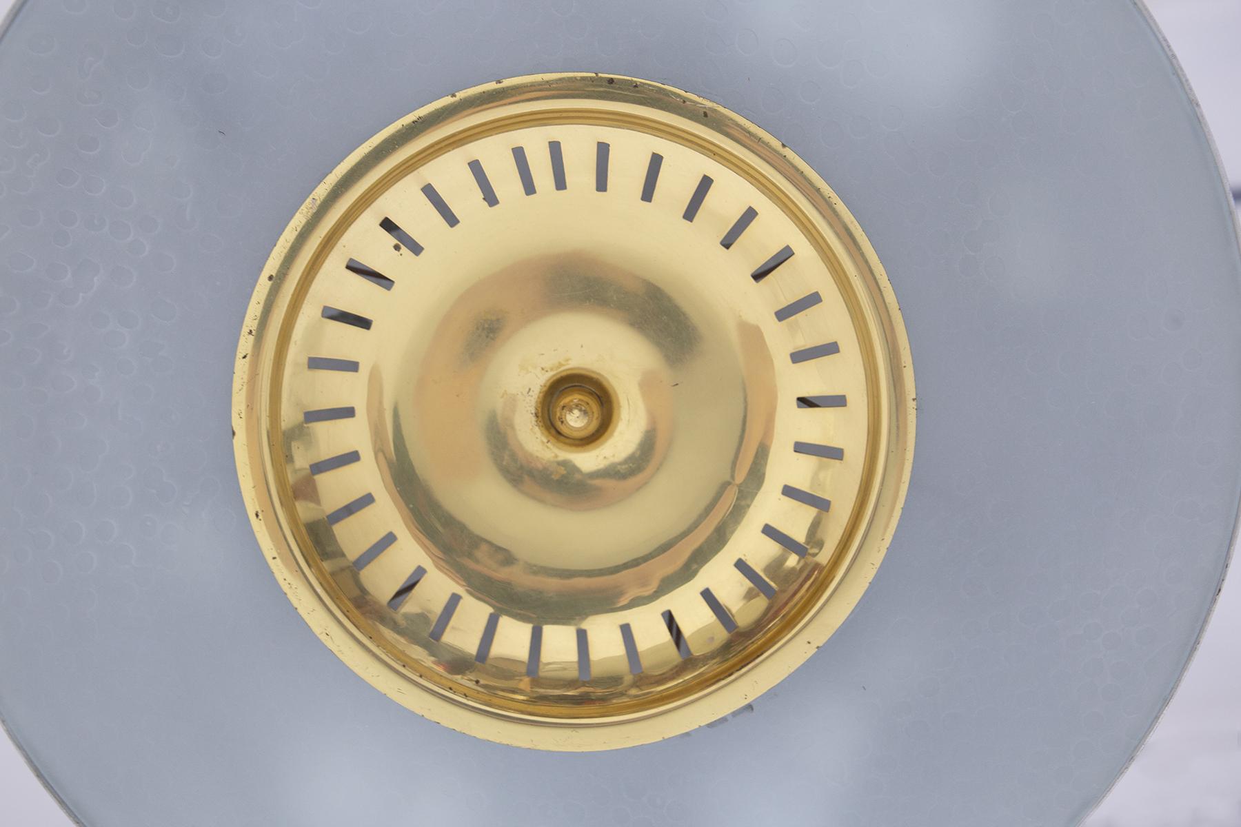 Stilnovo Italian Pendant in Brass Aluminum and Opal Glass 4