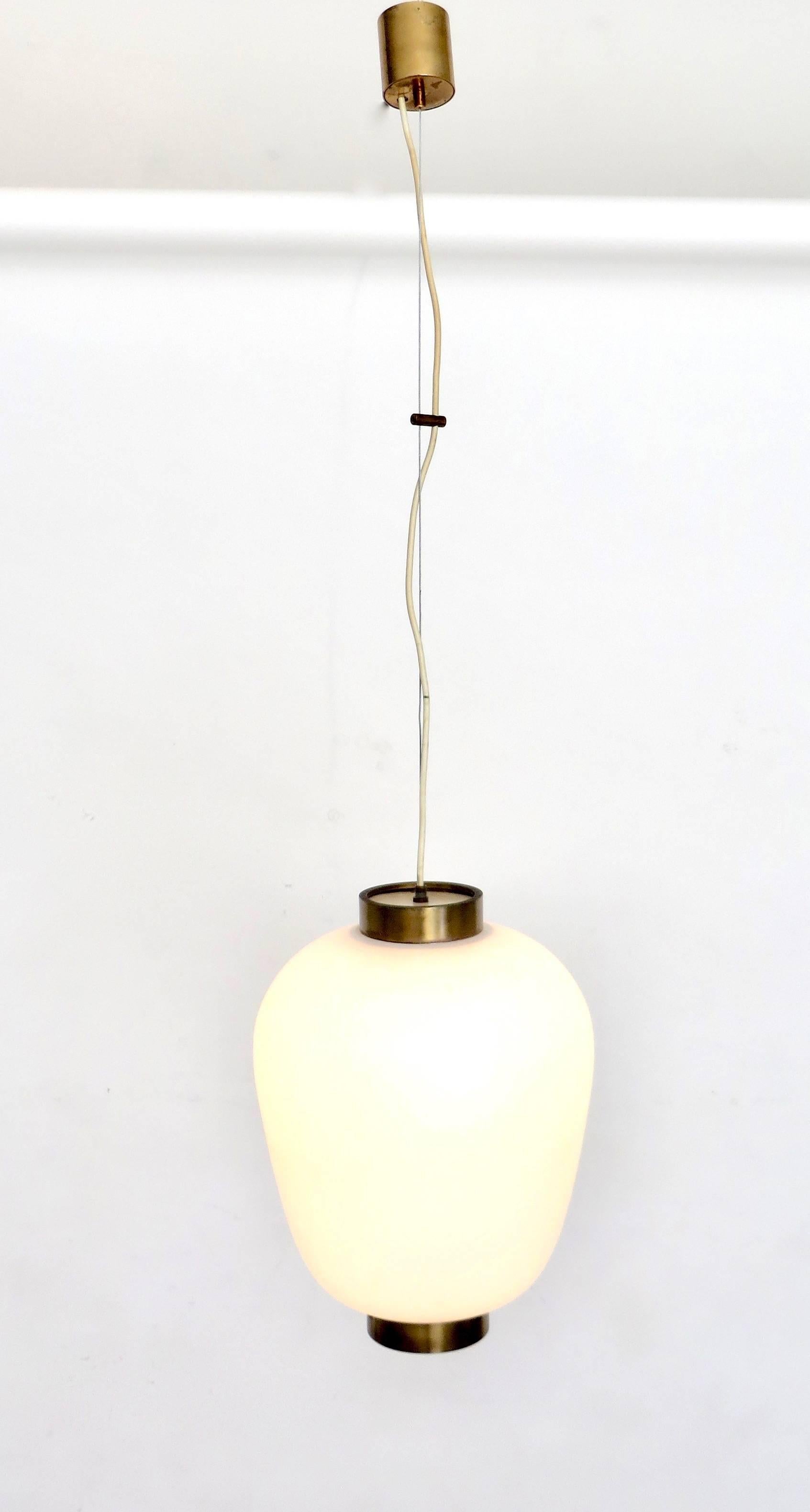 Mid-Century Modern Stilnovo Italian Pendant Light Fixture with Brushed Opaque Glass Diffuser