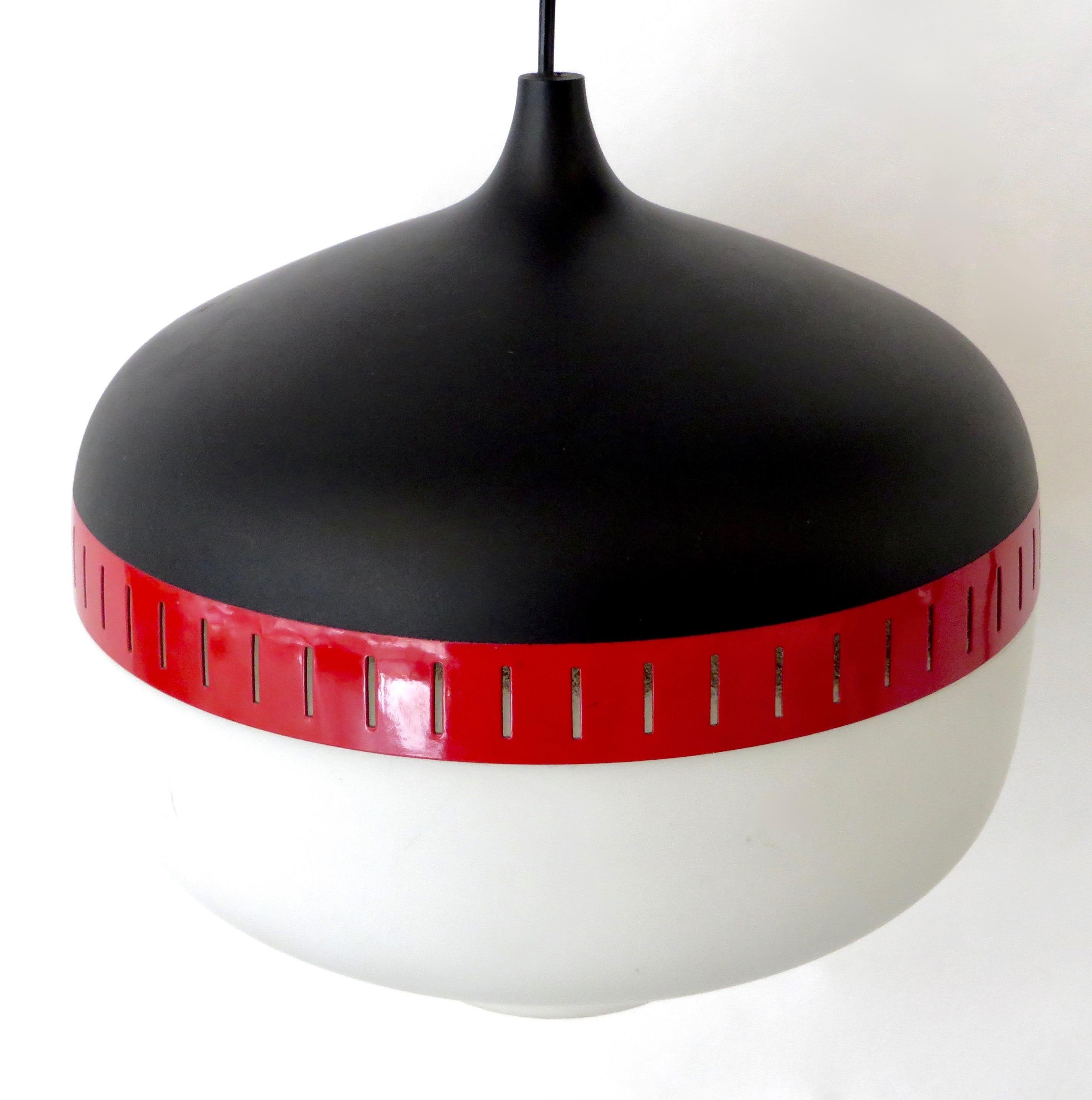 Stilnovo Italian Pendant Light Metal and Brushed Satin Opaque Glass Diffuser In Good Condition In Chicago, IL