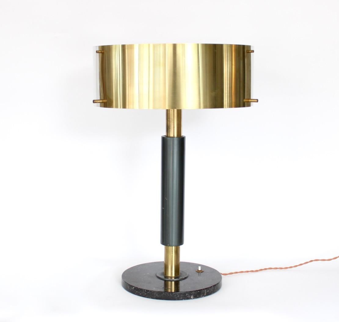 Mid-20th Century Stilnovo Italian Table Lamp Brass and Perspex Shade on Marble Base  For Sale