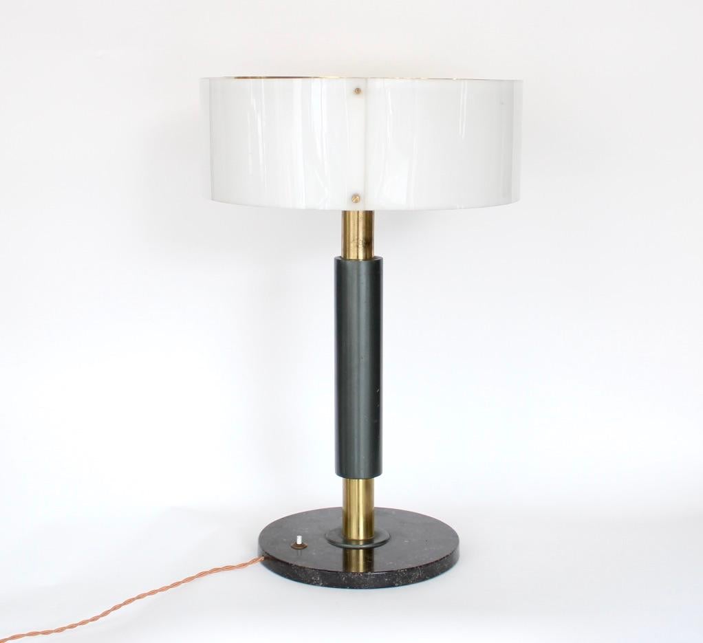 Stilnovo Italian Table Lamp Brass and Perspex Shade on Marble Base  For Sale 1