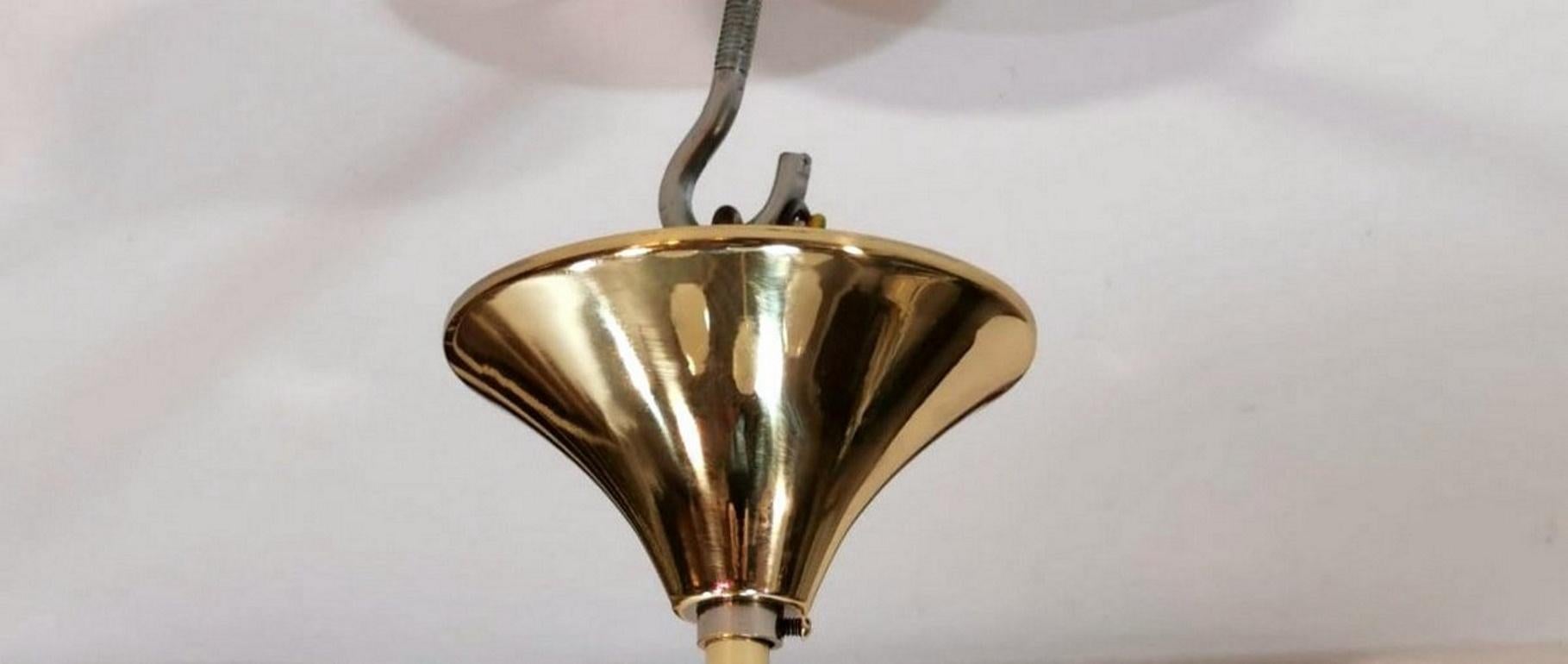 Stilnovo Italian Vintage Brass Chandelier Opaline Glass Spheres For Sale 13