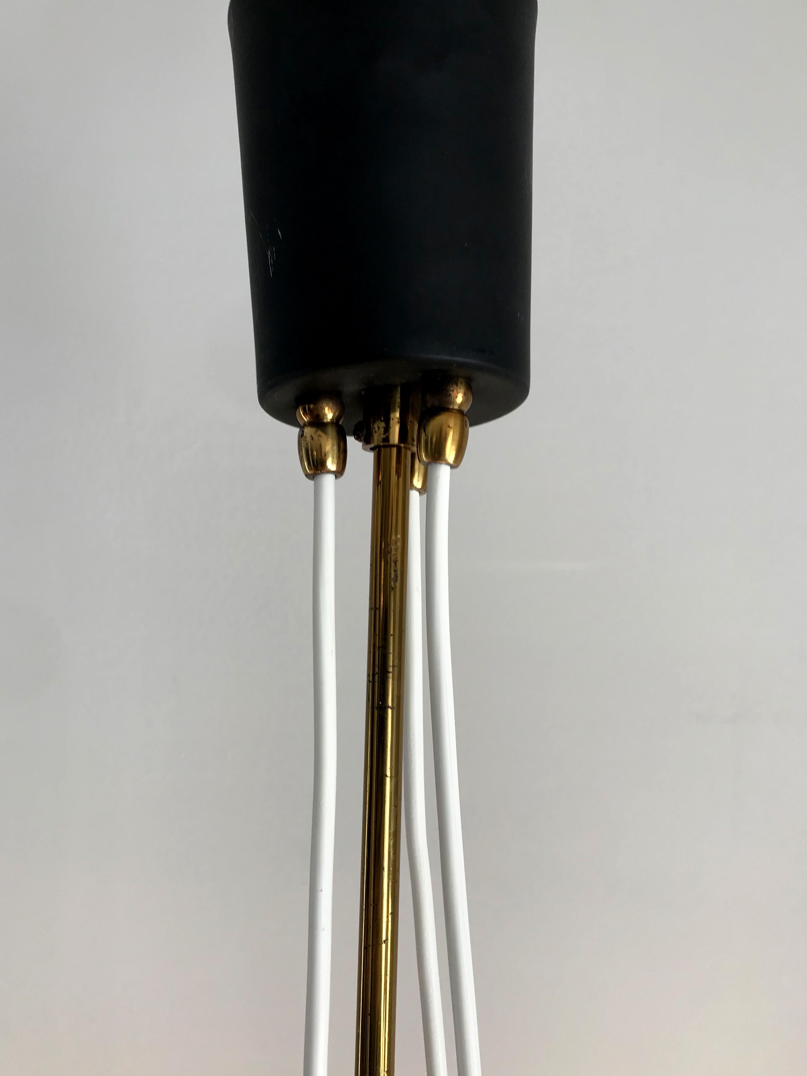 Stilnovo Italian White Glass and Brass Pendant Lamp, 1950s For Sale 3
