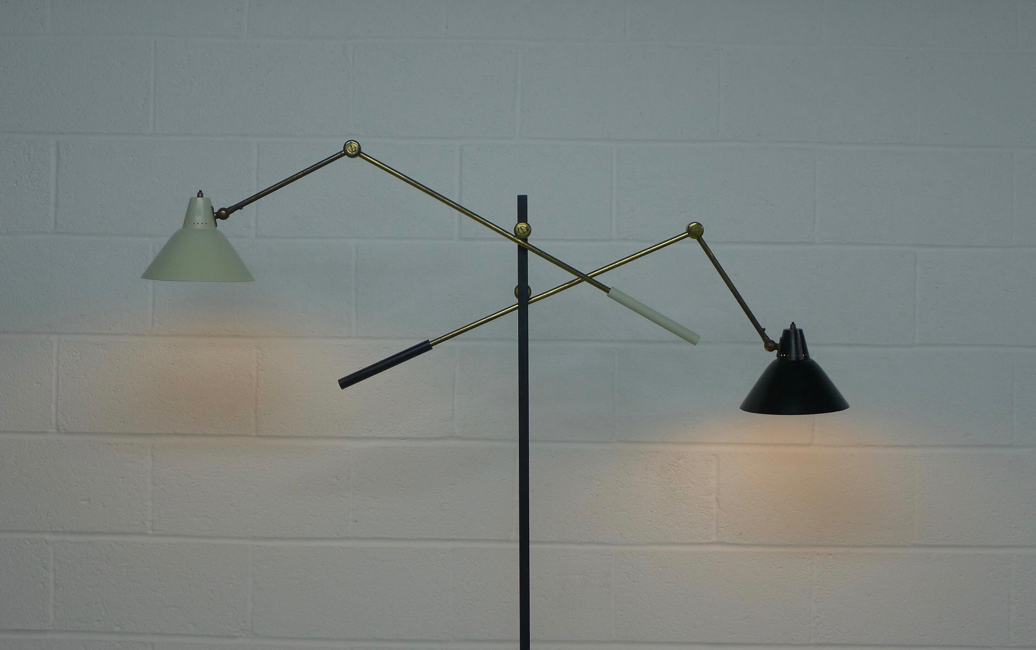Italian Stilnovo, Italy, 1950s Two-Arm Floor Lamp, Labelled and Stamped