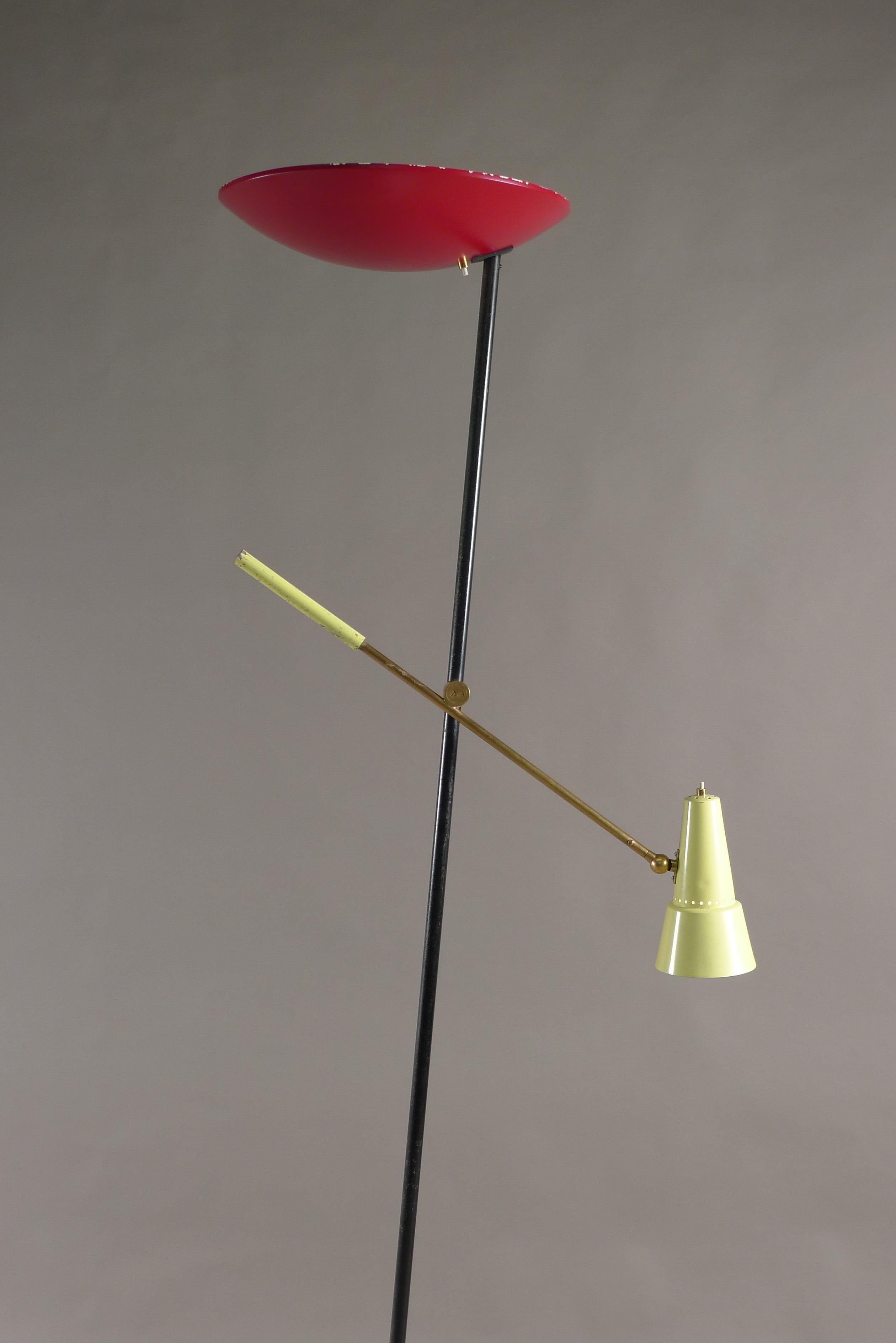 Metal Stilnovo, Italy circa 1955, Adjustable Floor Lamp For Sale