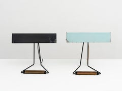 Stilnovo Labeled Pair of Midcentury Mod 8029 Black & Aquamarine Table Lamps 1960