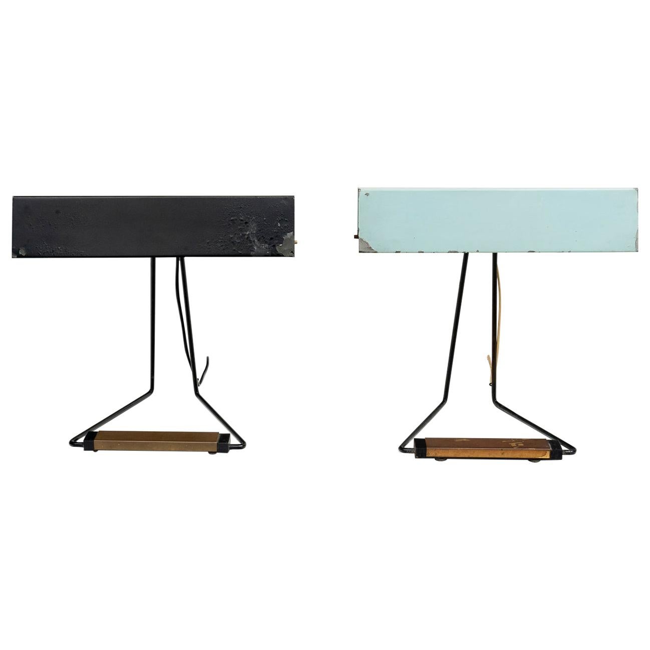 Stilnovo Labeled Pair of Midcentury Mod 8029 Black & Aquamarine Table Lamps 1960 For Sale