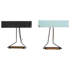 Stilnovo Labeled Pair of Midcentury Mod 8029 Black & Aquamarine Table Lamps 1960