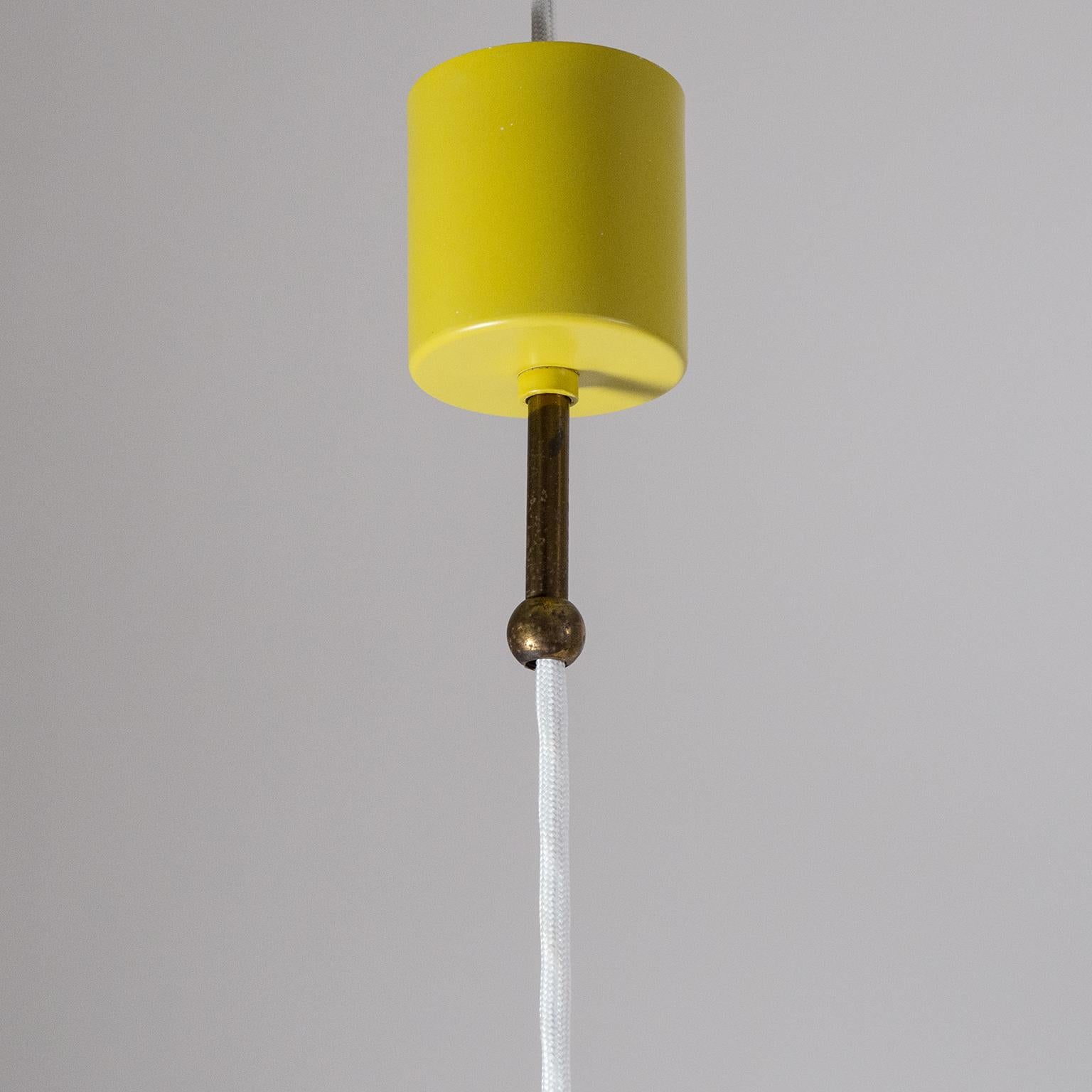 Brass Stilnovo Lacquered and Satin Glass Pendant, 1950s