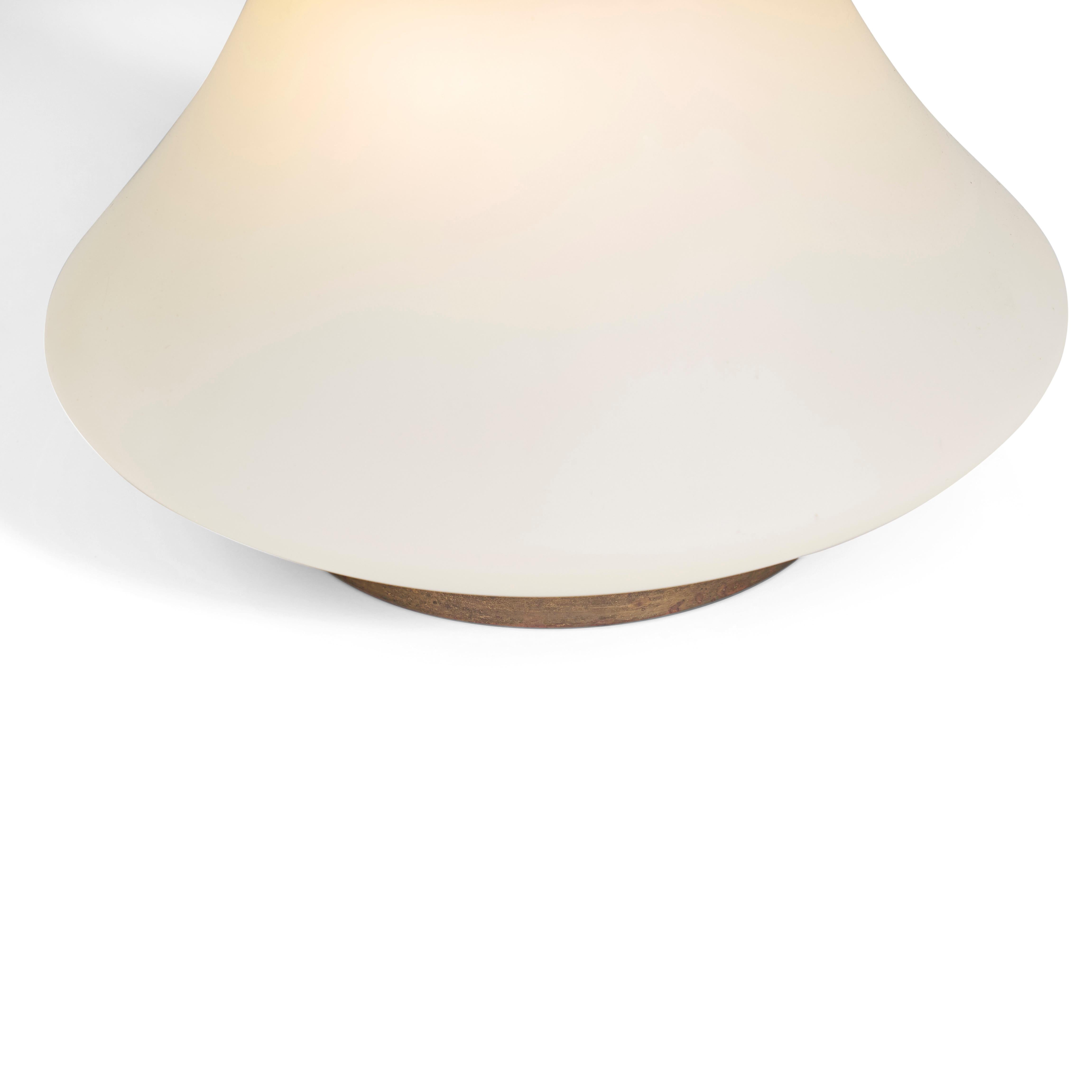 Italian Frosted Glass and Brass Lamp, circa 1950s In Good Condition For Sale In Chicago, IL