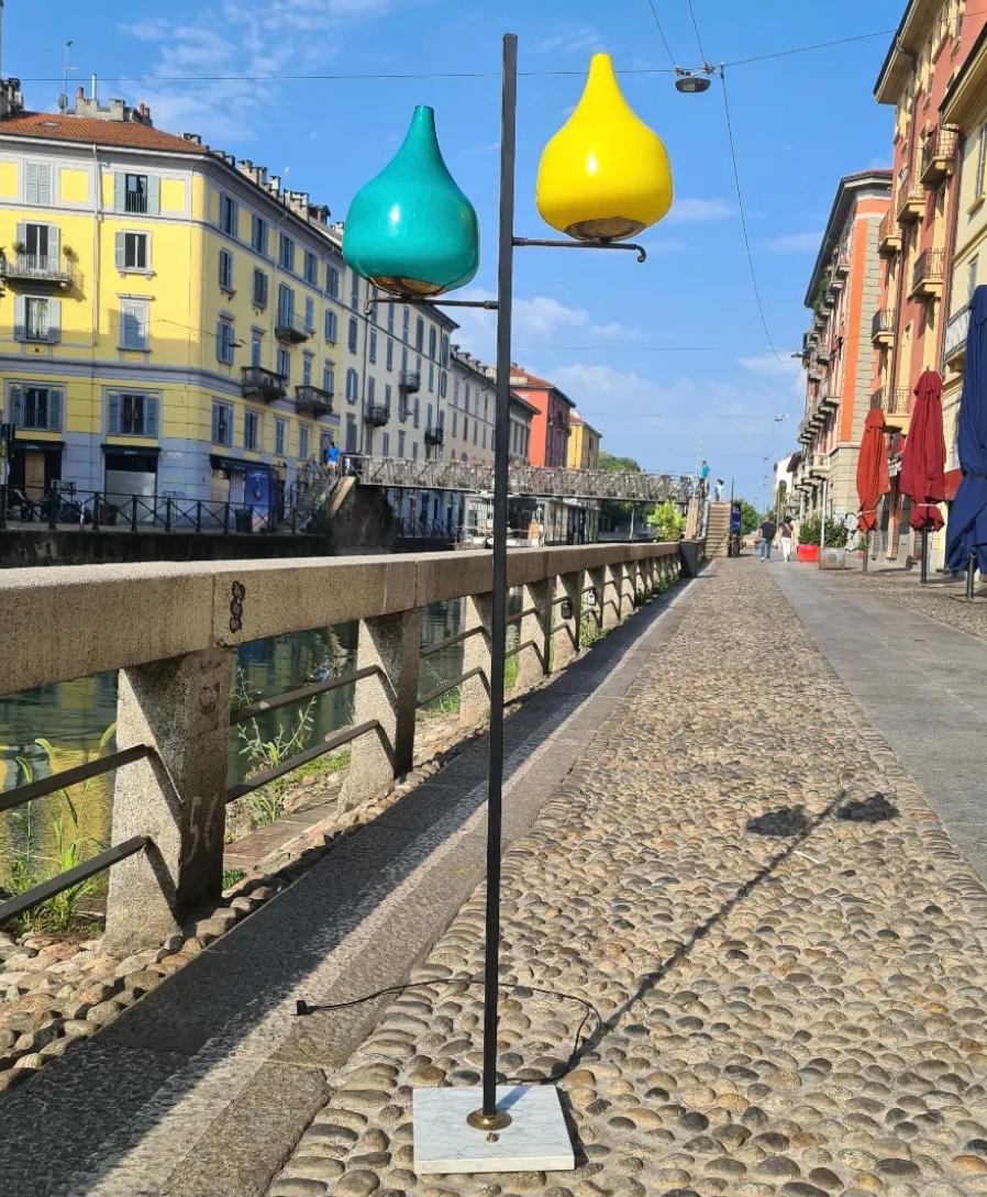 Mid-20th Century STILNOVO floor lamp brass glass marble iron 1950s ITALY For Sale