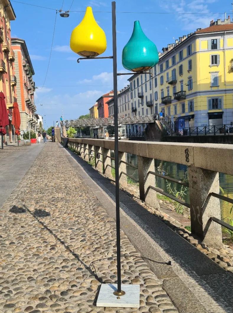 Brass STILNOVO floor lamp brass glass marble iron 1950s ITALY For Sale