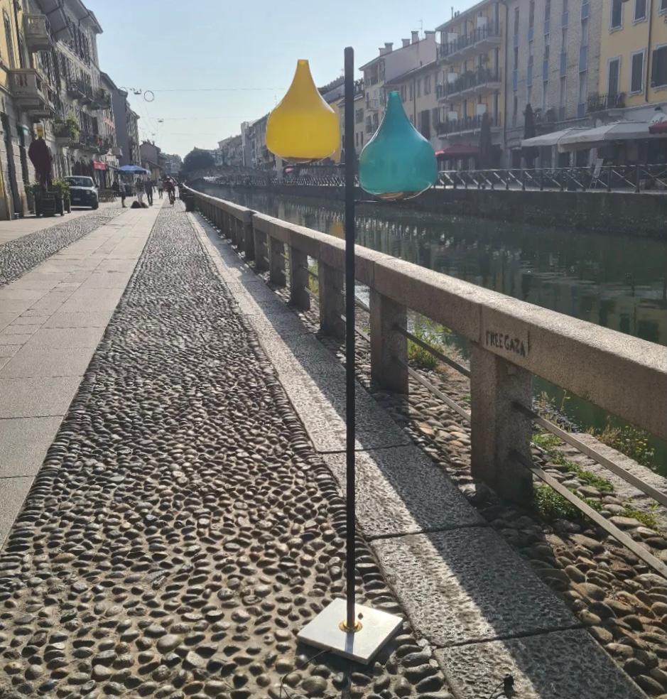 STILNOVO floor lamp brass glass marble iron 1950s ITALY For Sale 2